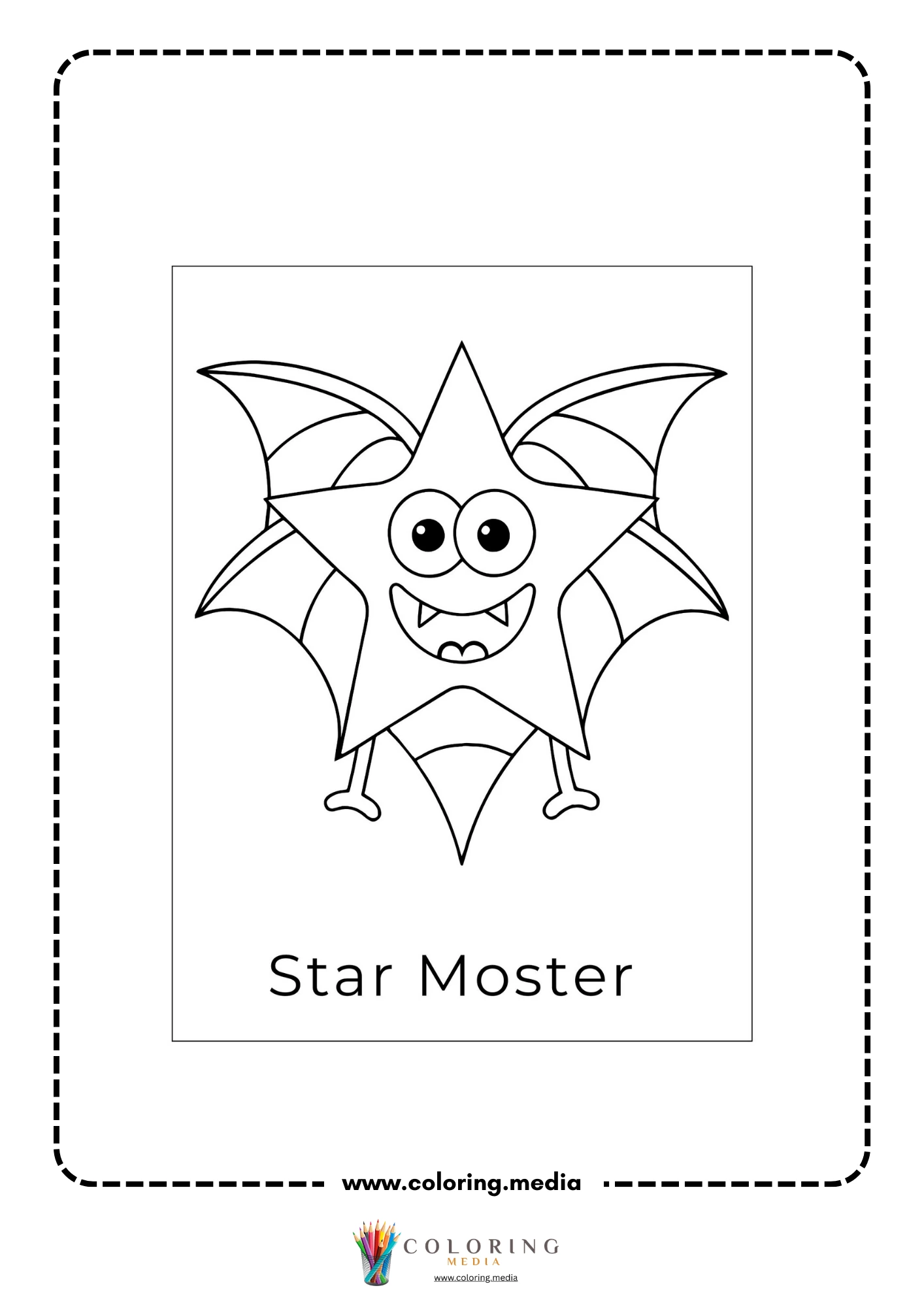 Silly shape monster coloring page with cone shape monster and wavy arms