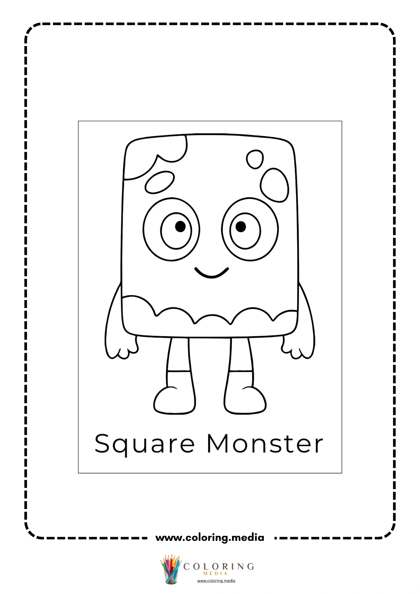 Silly shape monster coloring page with sphere shape monster and playful pose