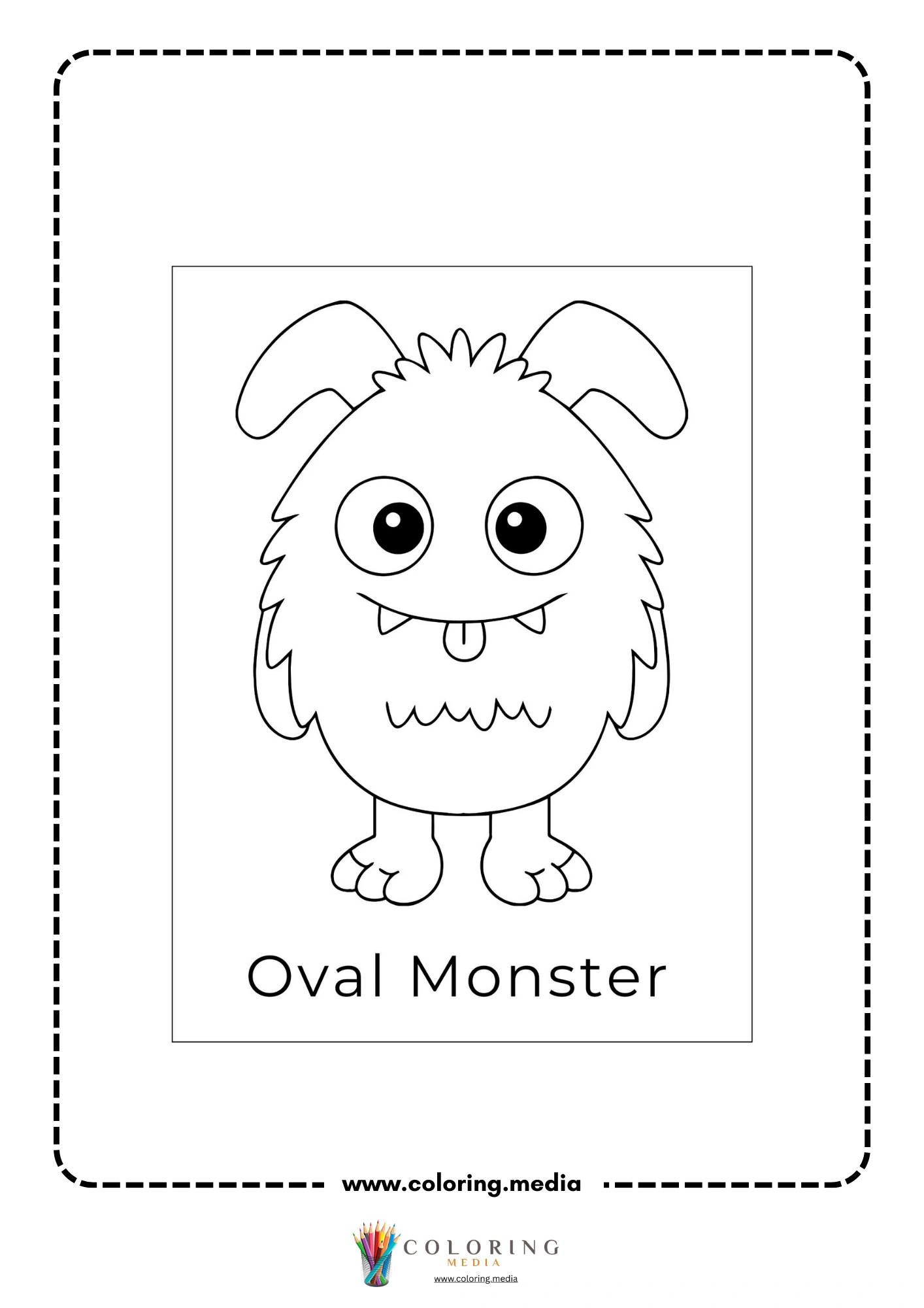 Silly shape monster coloring page with oval monster stripes and round cheeks