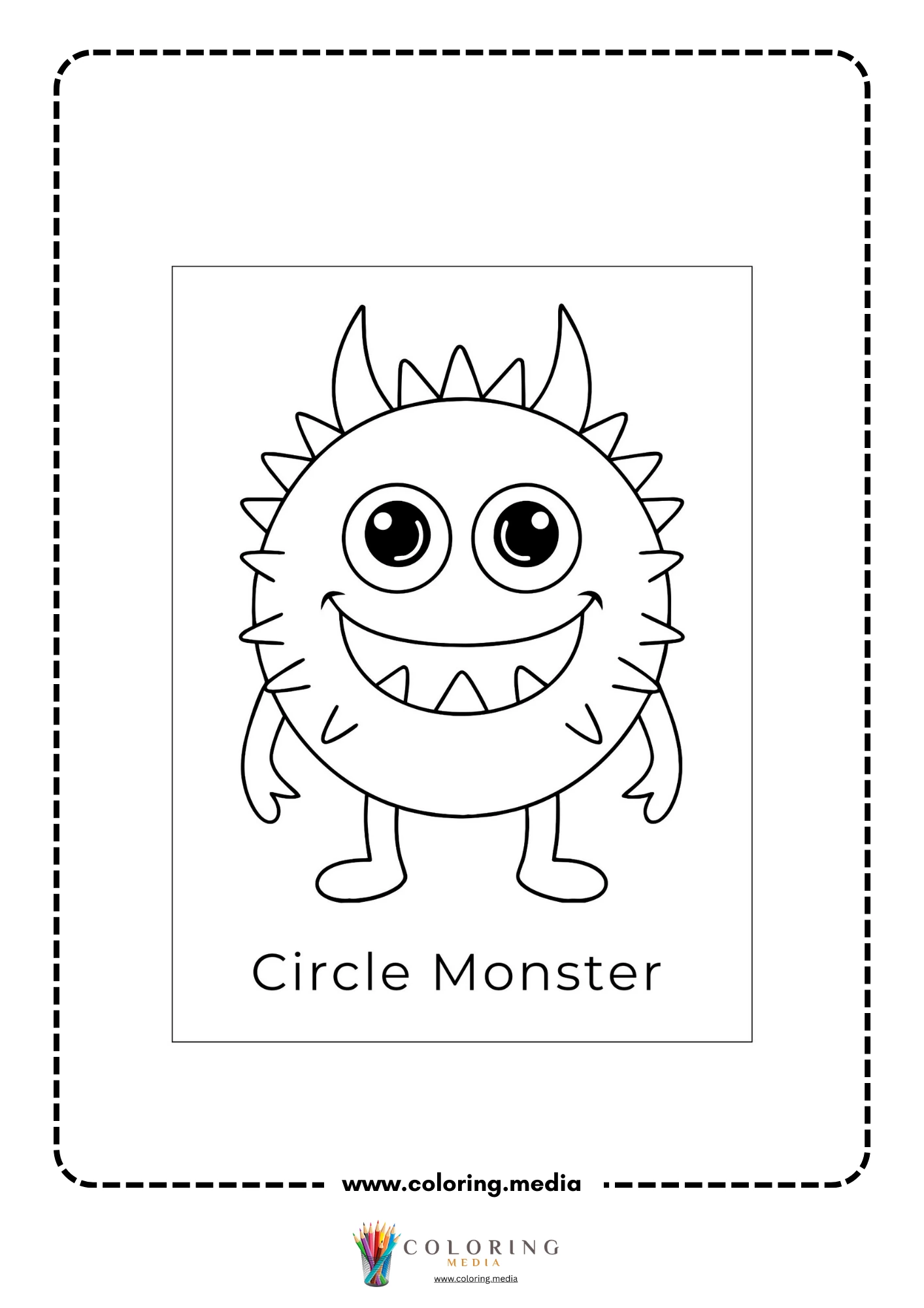 Silly shape monster coloring page with geometric monster and bold outline