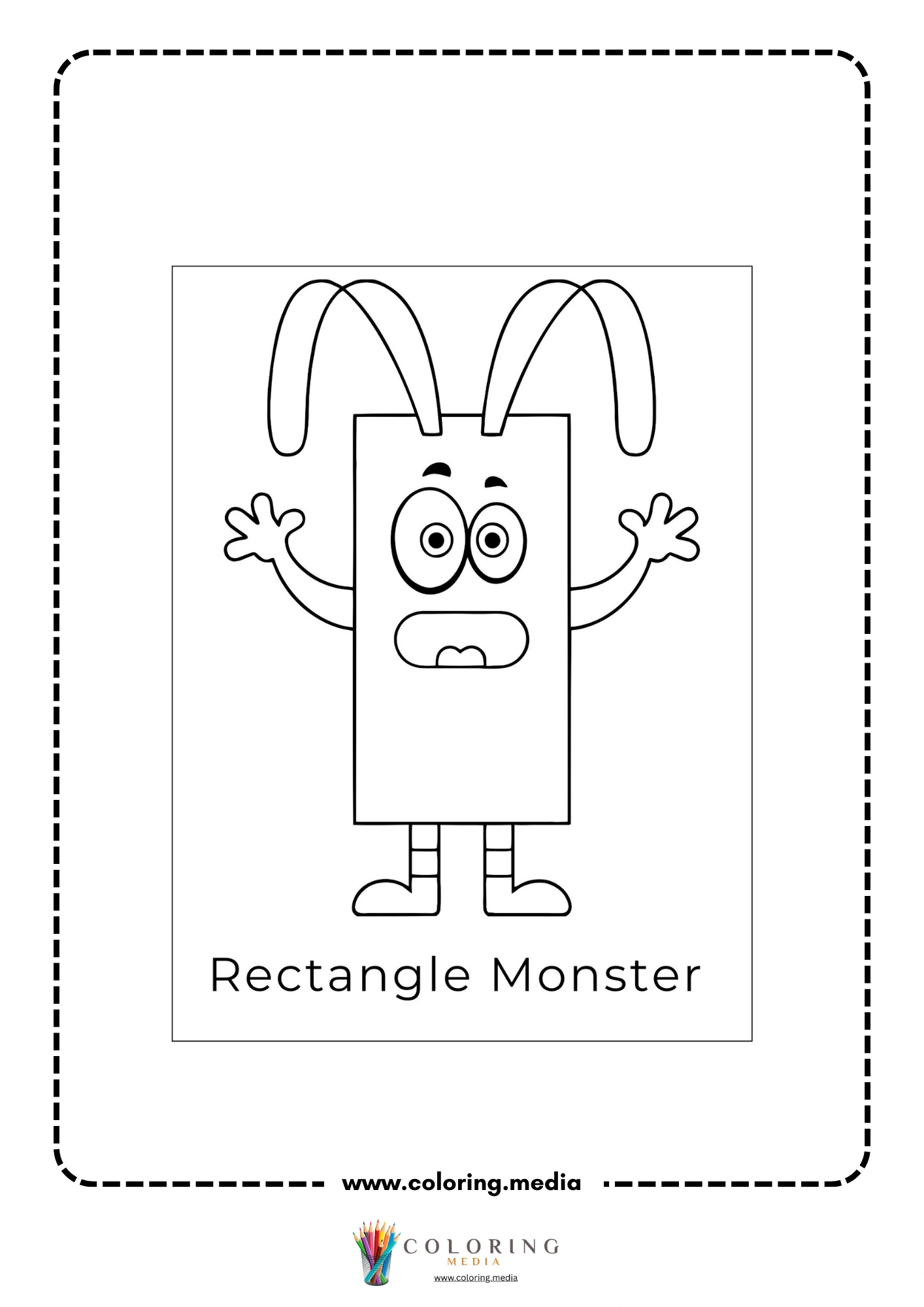 Silly shape monster coloring page with funny shape creature and simple lines