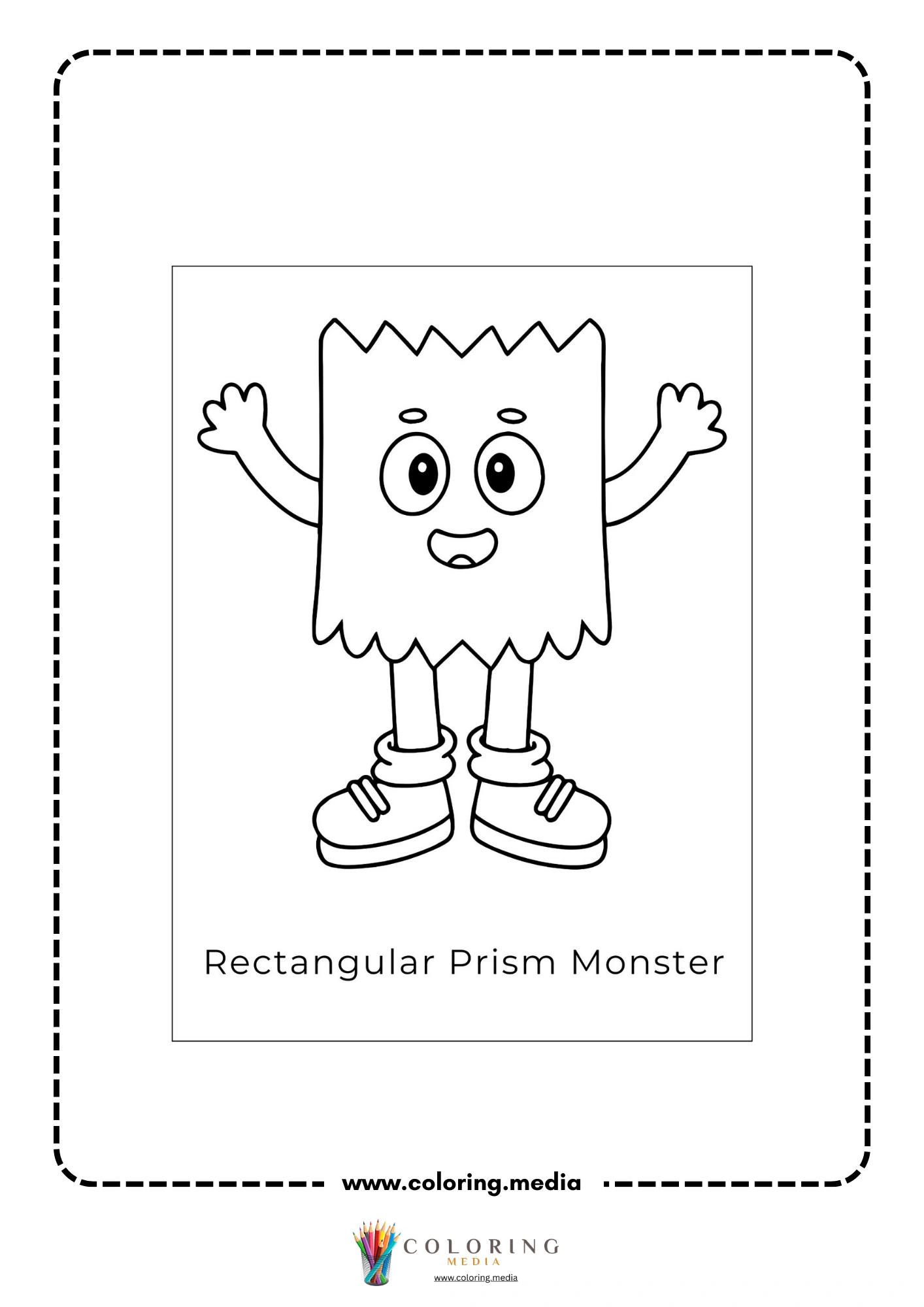 Silly shape monster coloring page with cute geometric monster character