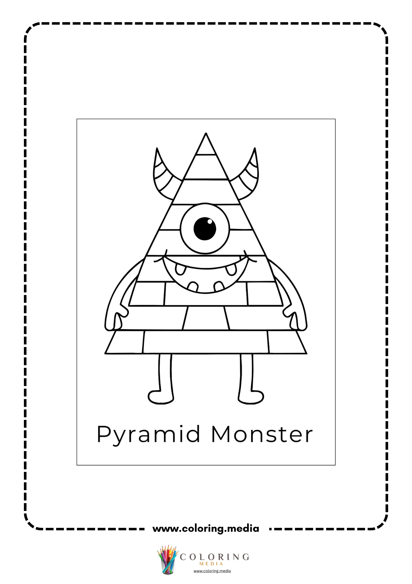 Silly shape monster coloring page with round shape monster and friendly face
