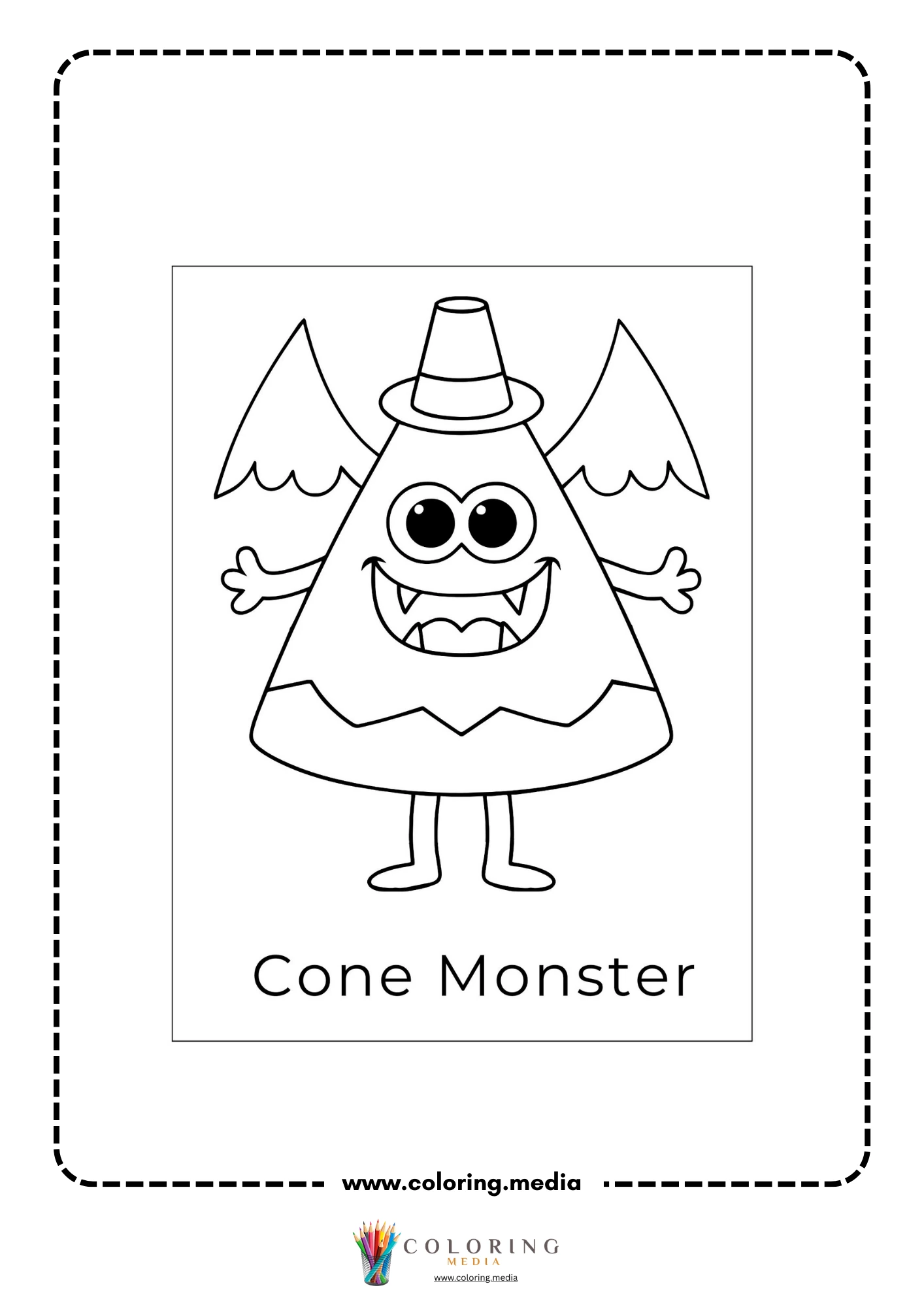 Silly shape monster coloring page with polygon body arms and big eyes