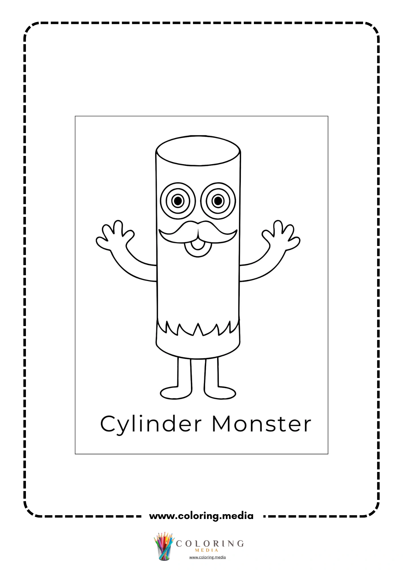 Silly shape monster coloring page with oval body stripes and antennae