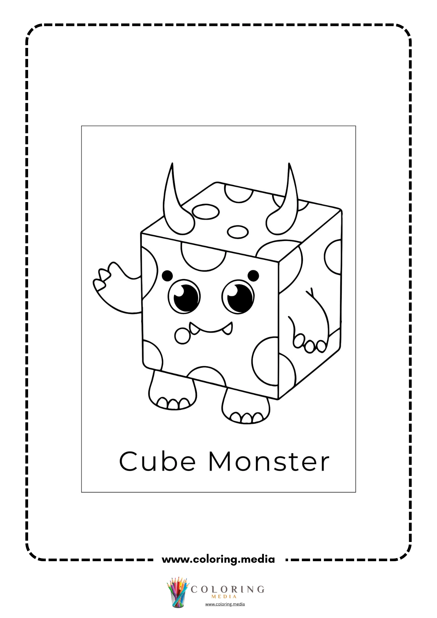 Silly shape monster coloring page with triangle shape body and raised arms