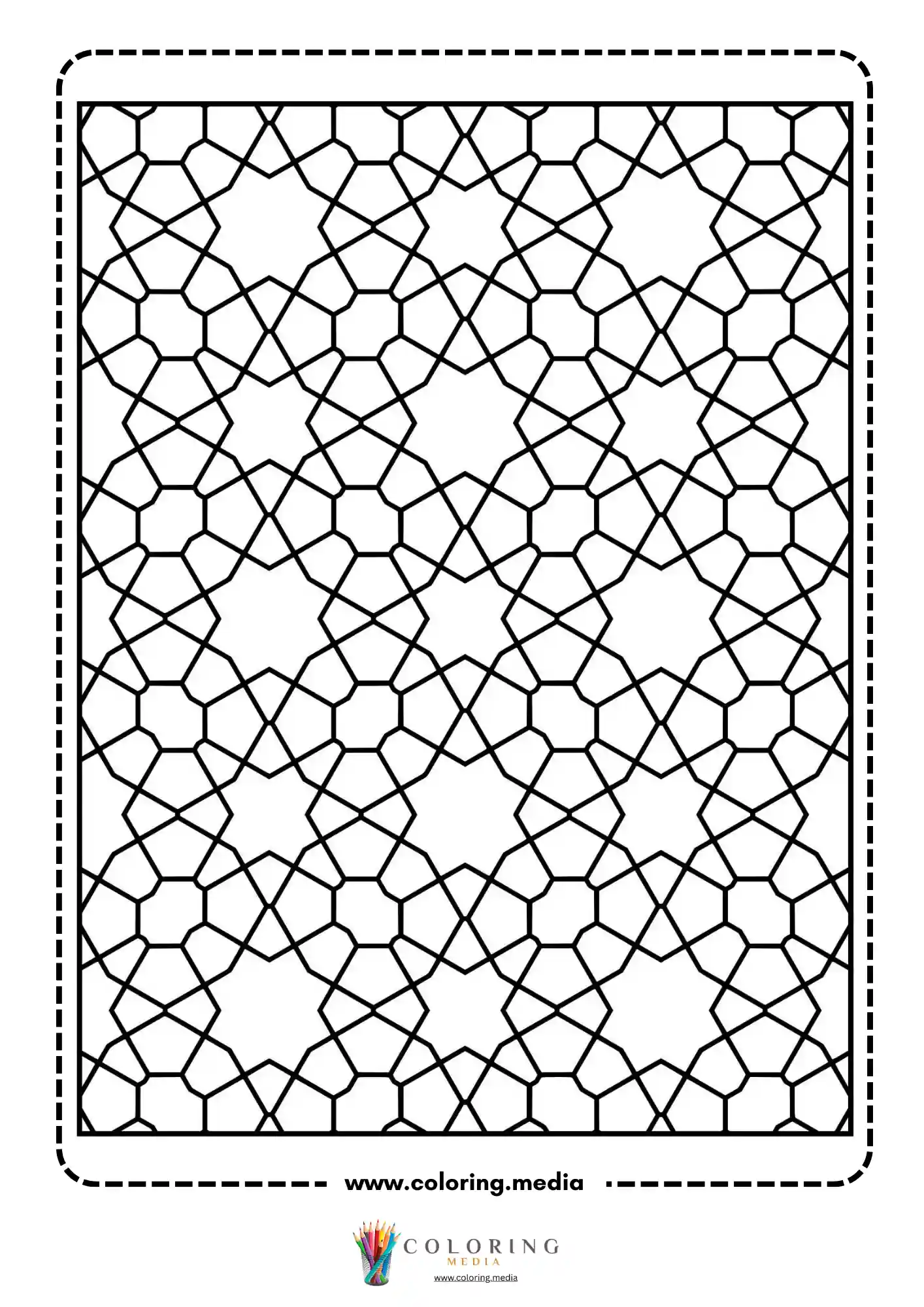 Simple pattern coloring page with repeating geometric lattice shapes