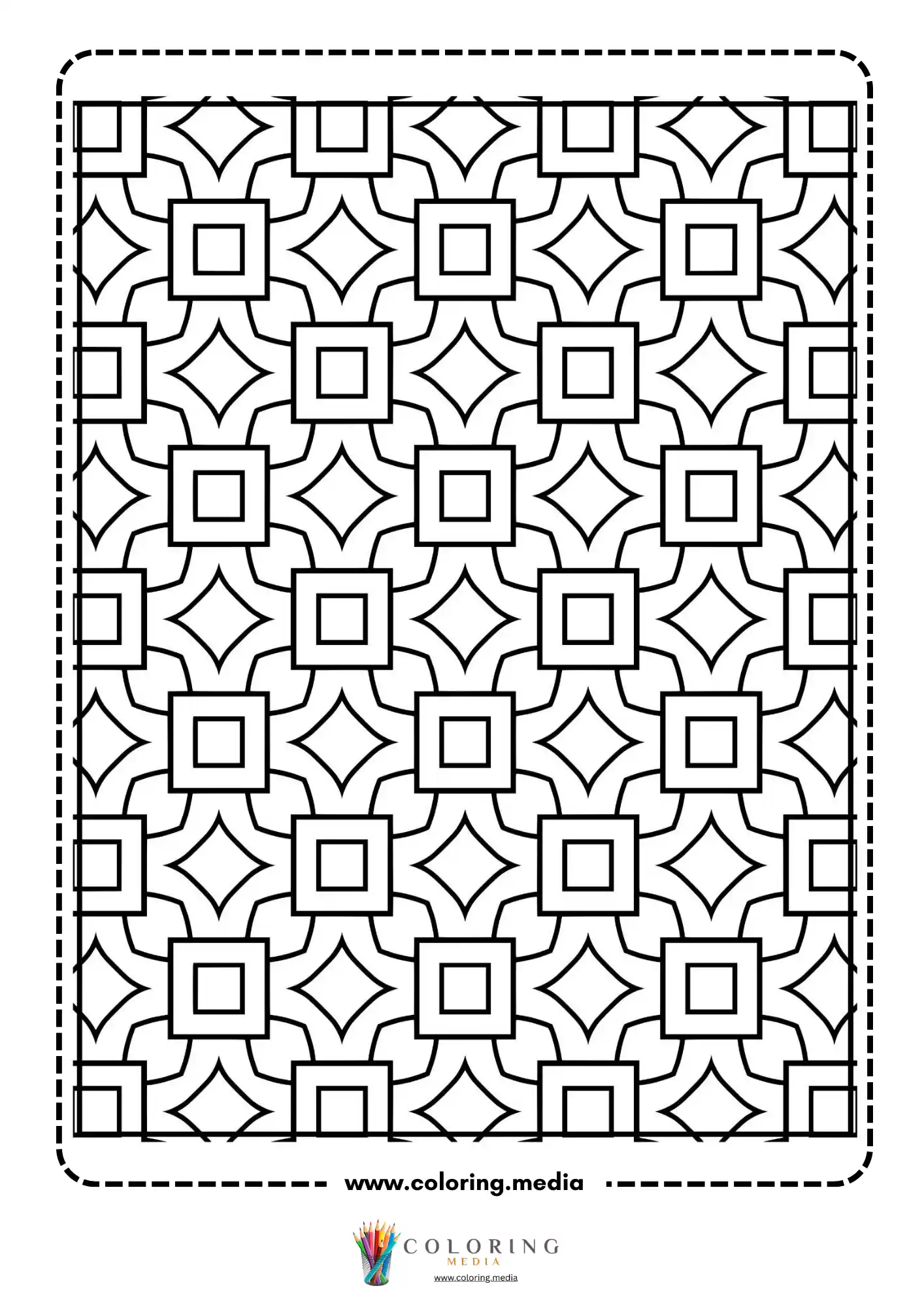 Simple pattern coloring page with interlocking geometric outline shapes