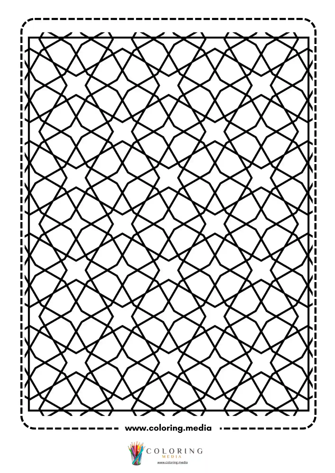 Simple pattern coloring page with dense geometric border pattern