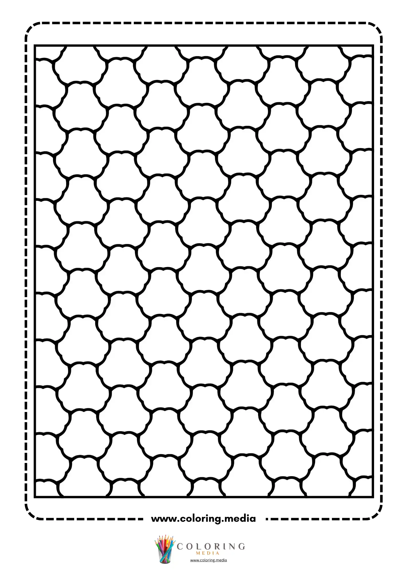 Simple pattern coloring page with repeating scalloped tile pattern