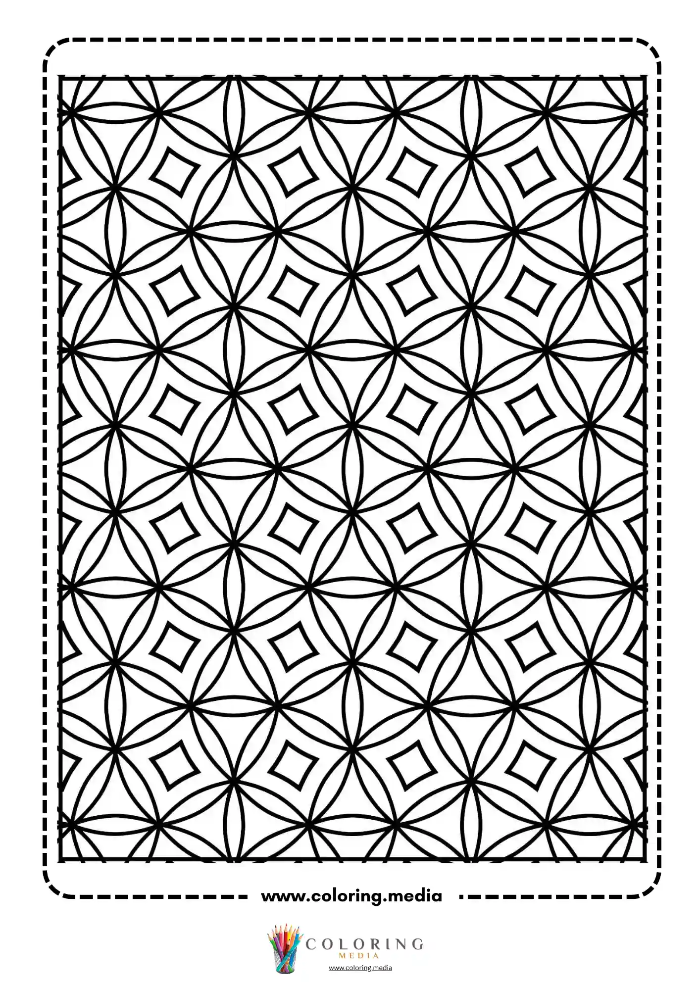 Simple pattern coloring page with ornate geometric repeating shapes