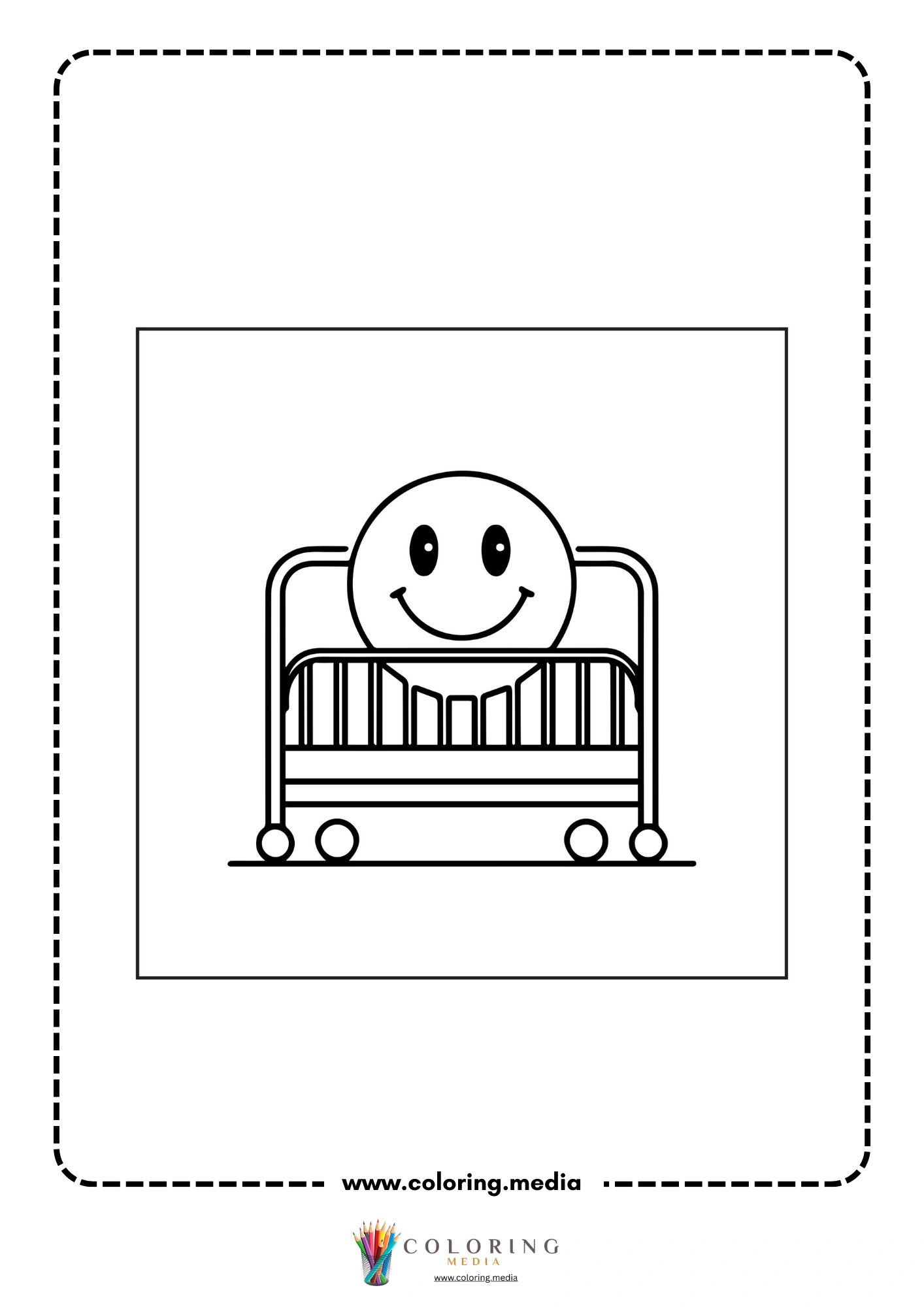 Medical coloring page with syringe and healthcare supplies