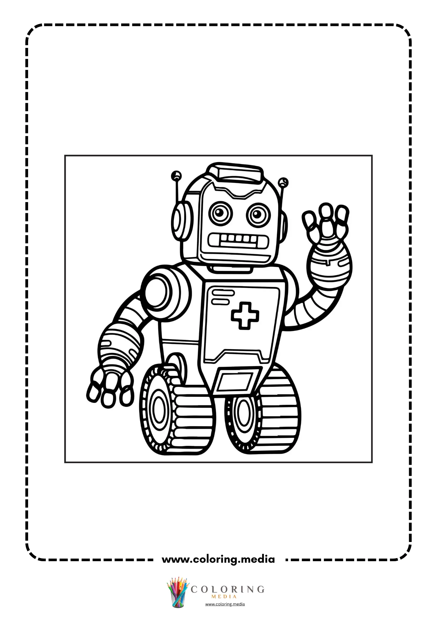 Medical coloring page with nurse in a clinic scene