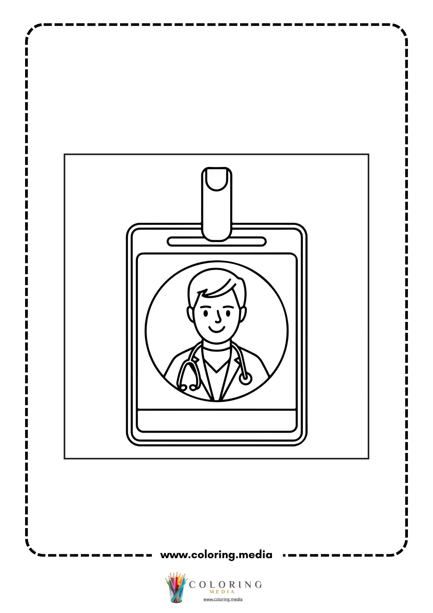 Medical coloring page with heart monitor and medical cart