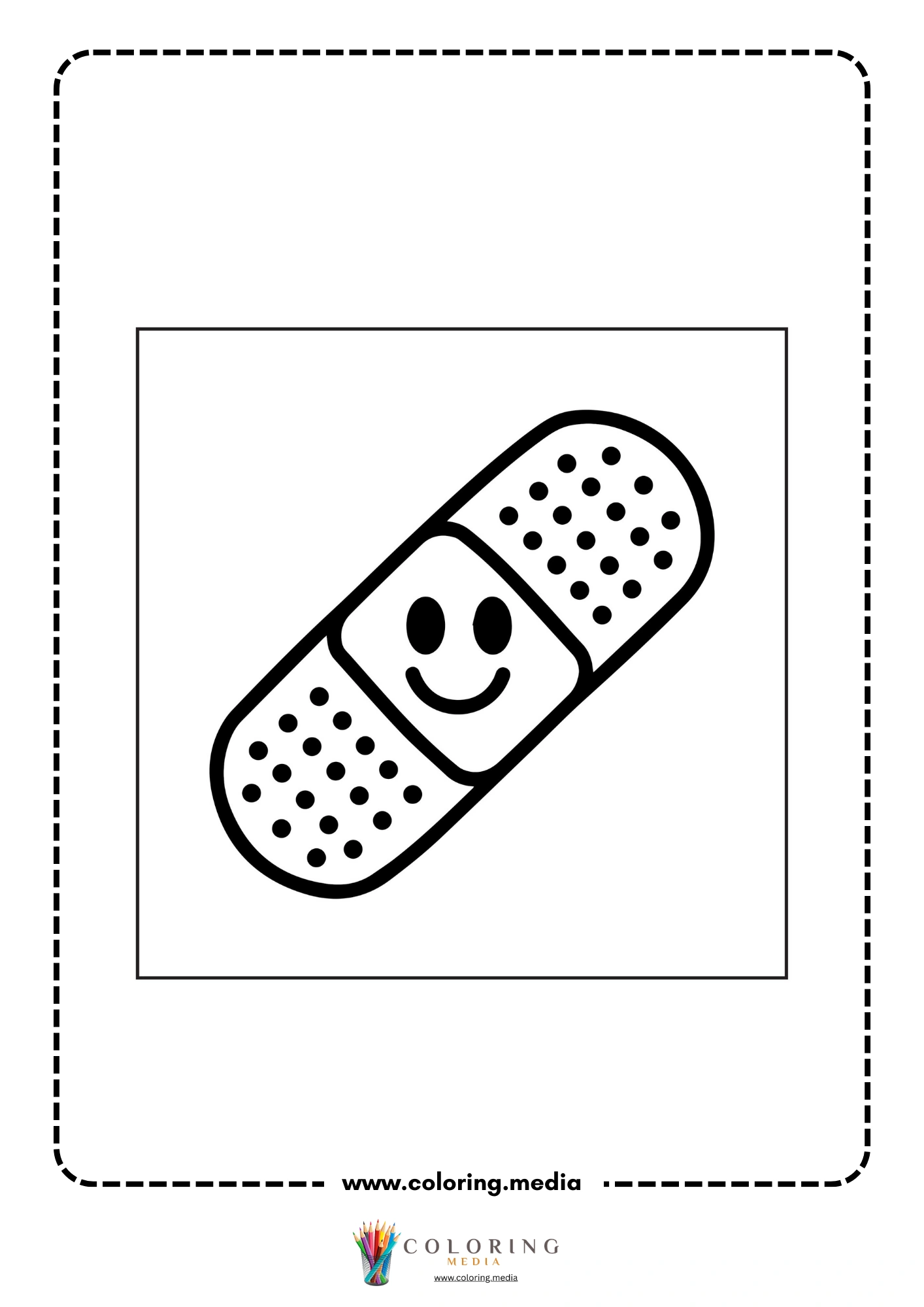 Medical coloring page with medicine spoon bottle and pills