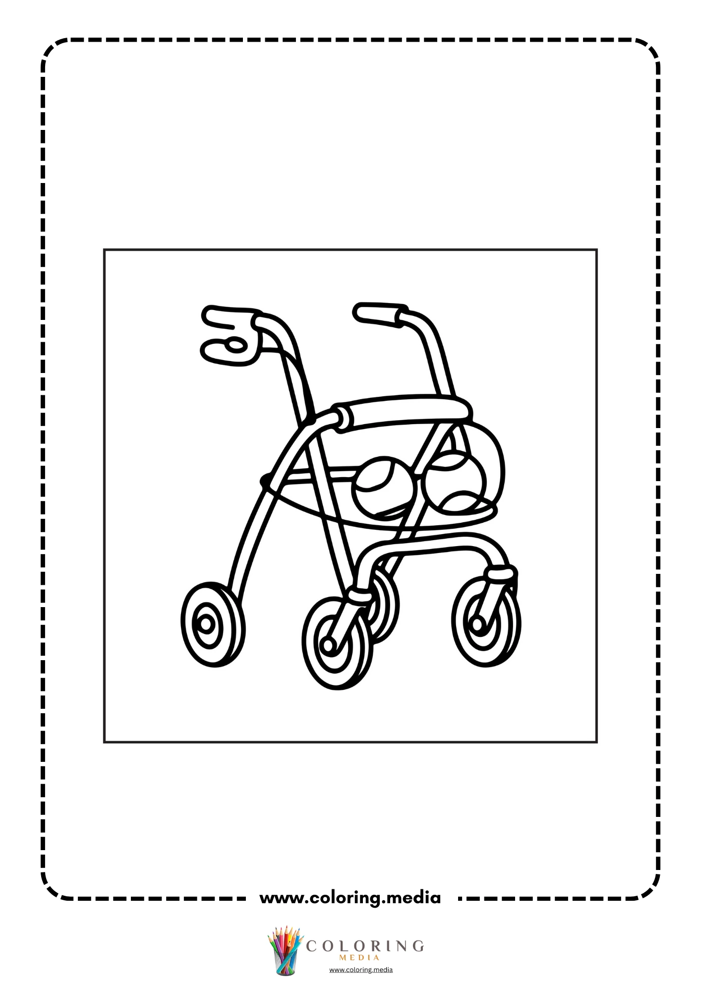 Medical coloring page with doctor coat and healthcare tools