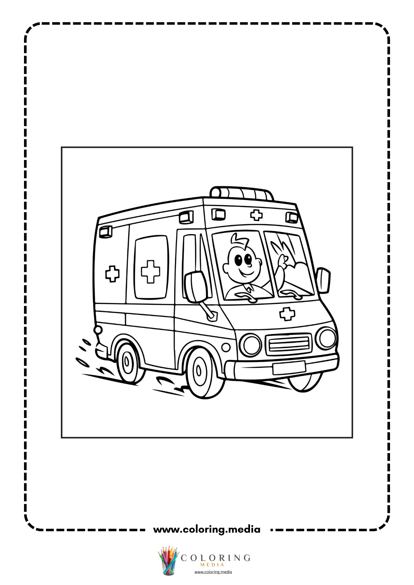 Medical coloring page with medical monitor and supplies