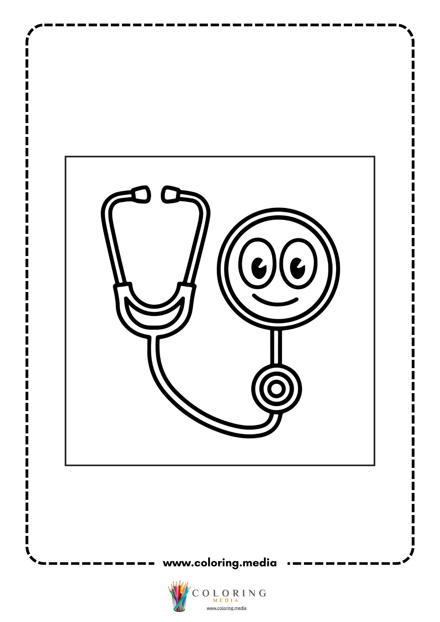 Medical coloring page with smiling nurse character