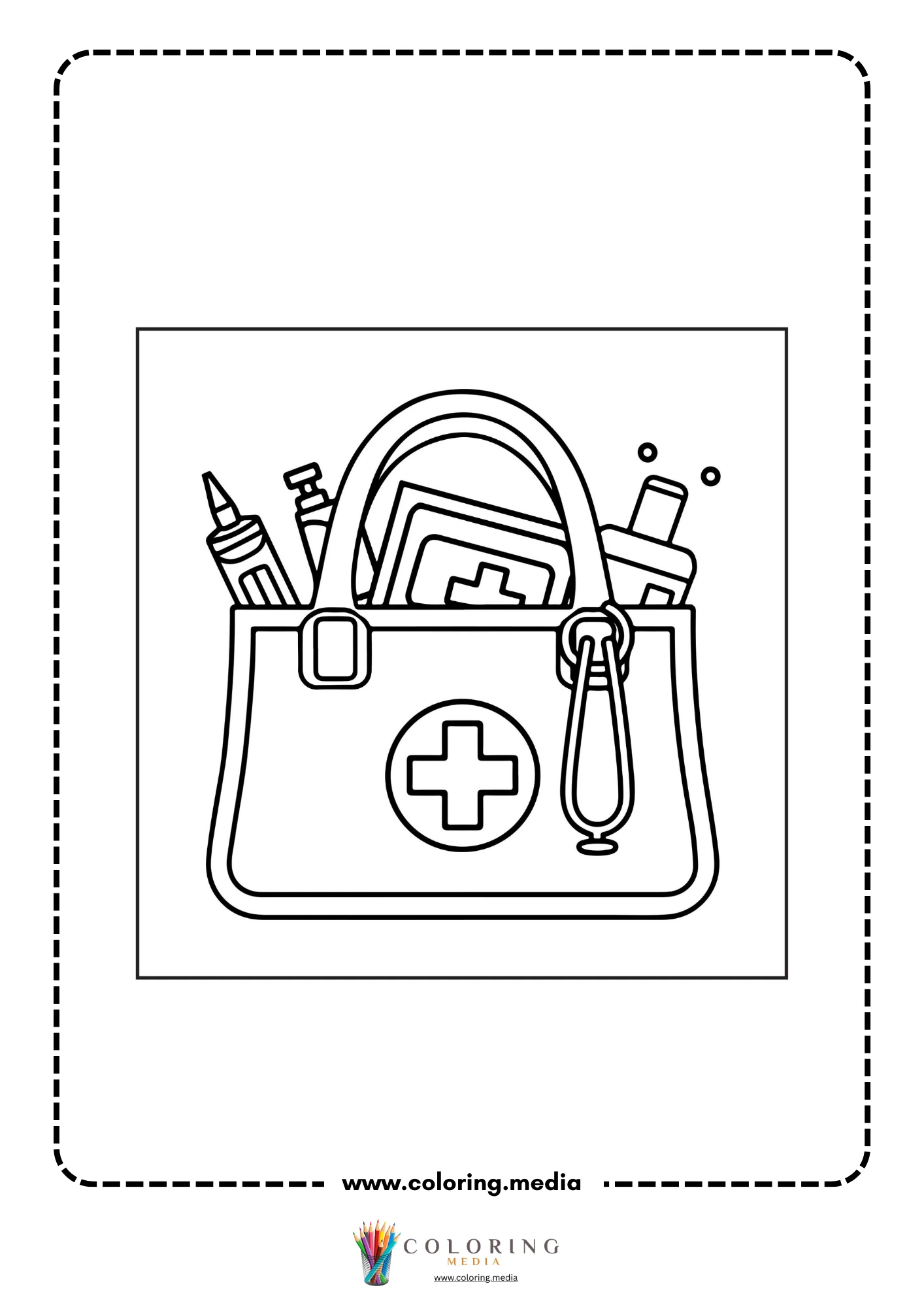 Medical coloring page with healthcare worker and patient