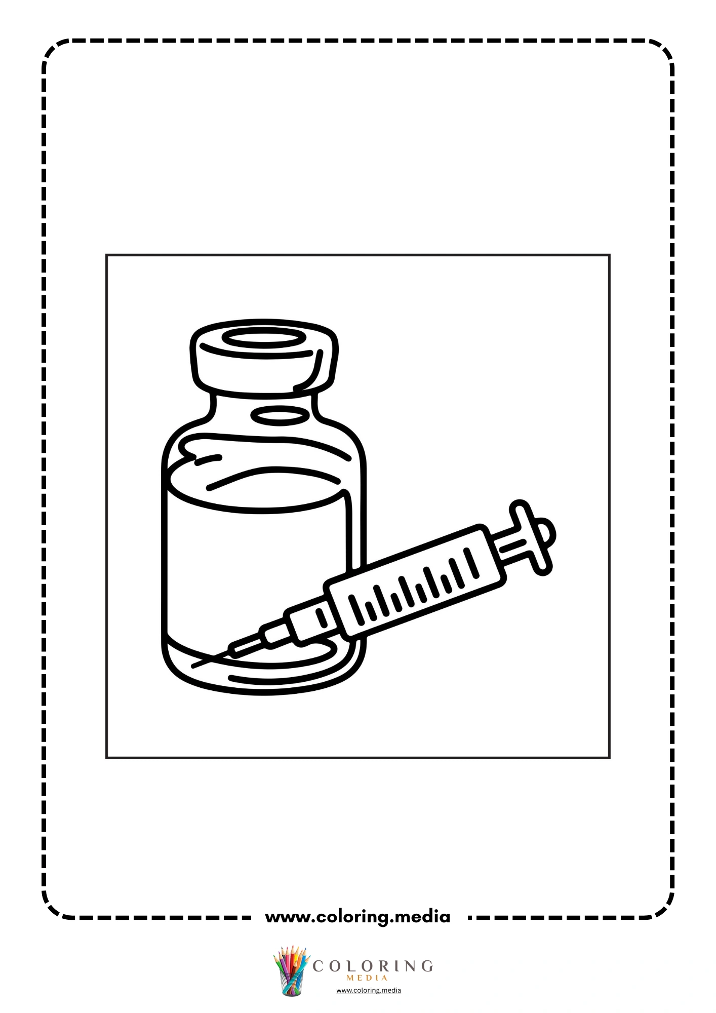 Medical coloring page with friendly medical care scene