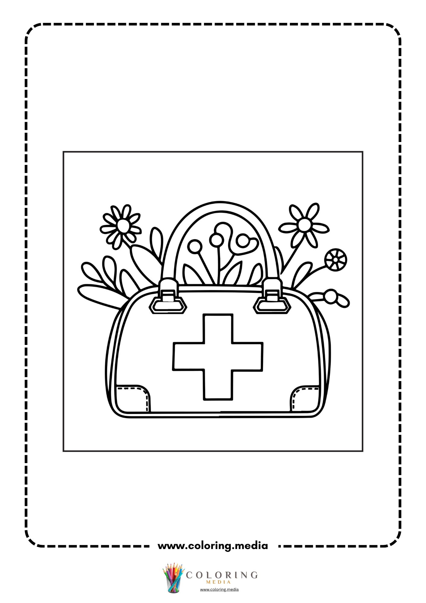Medical coloring page with smiling healthcare worker