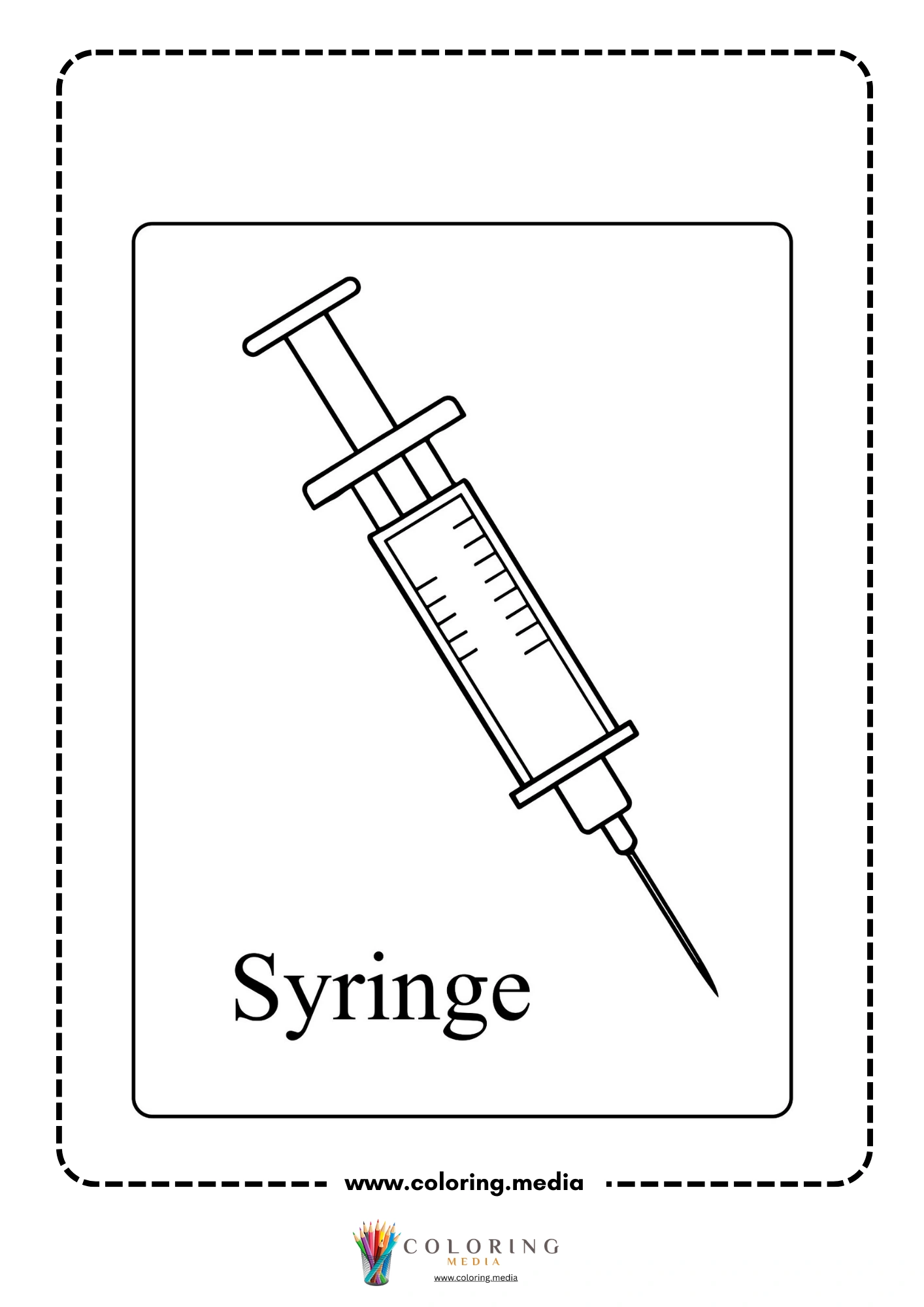 Medical instrument coloring page with IV drip stand