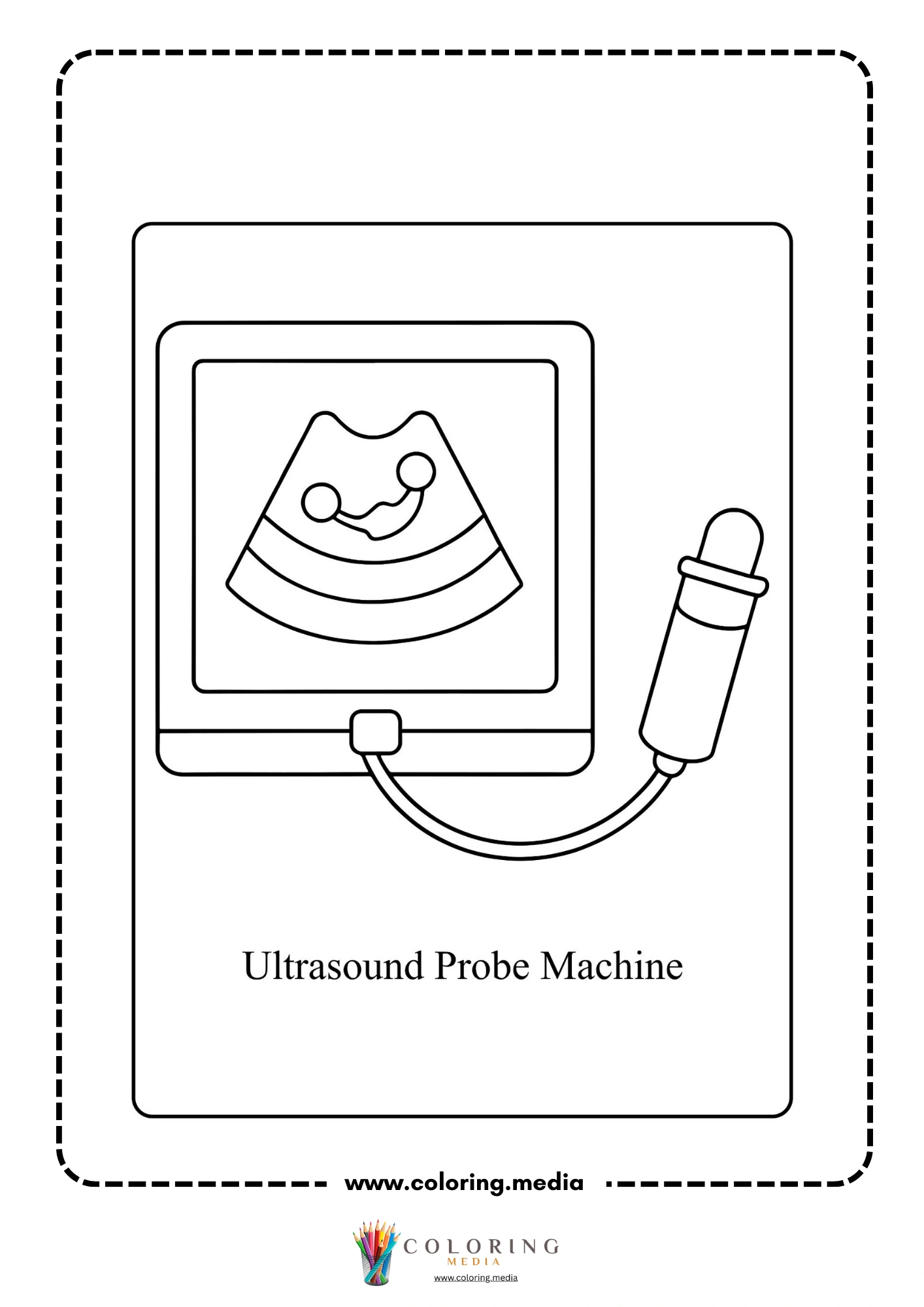 Medical instrument coloring page with ultrasound probe machine
