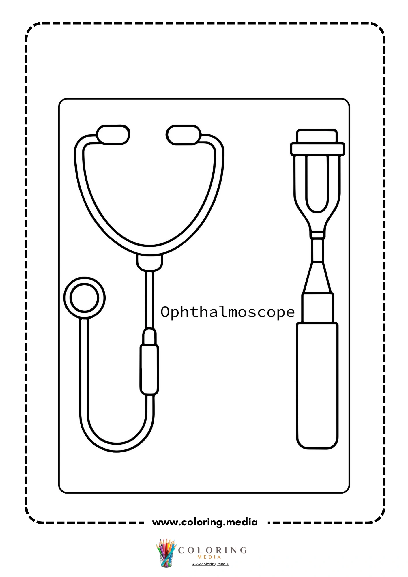 Medical instrument coloring page with microscope