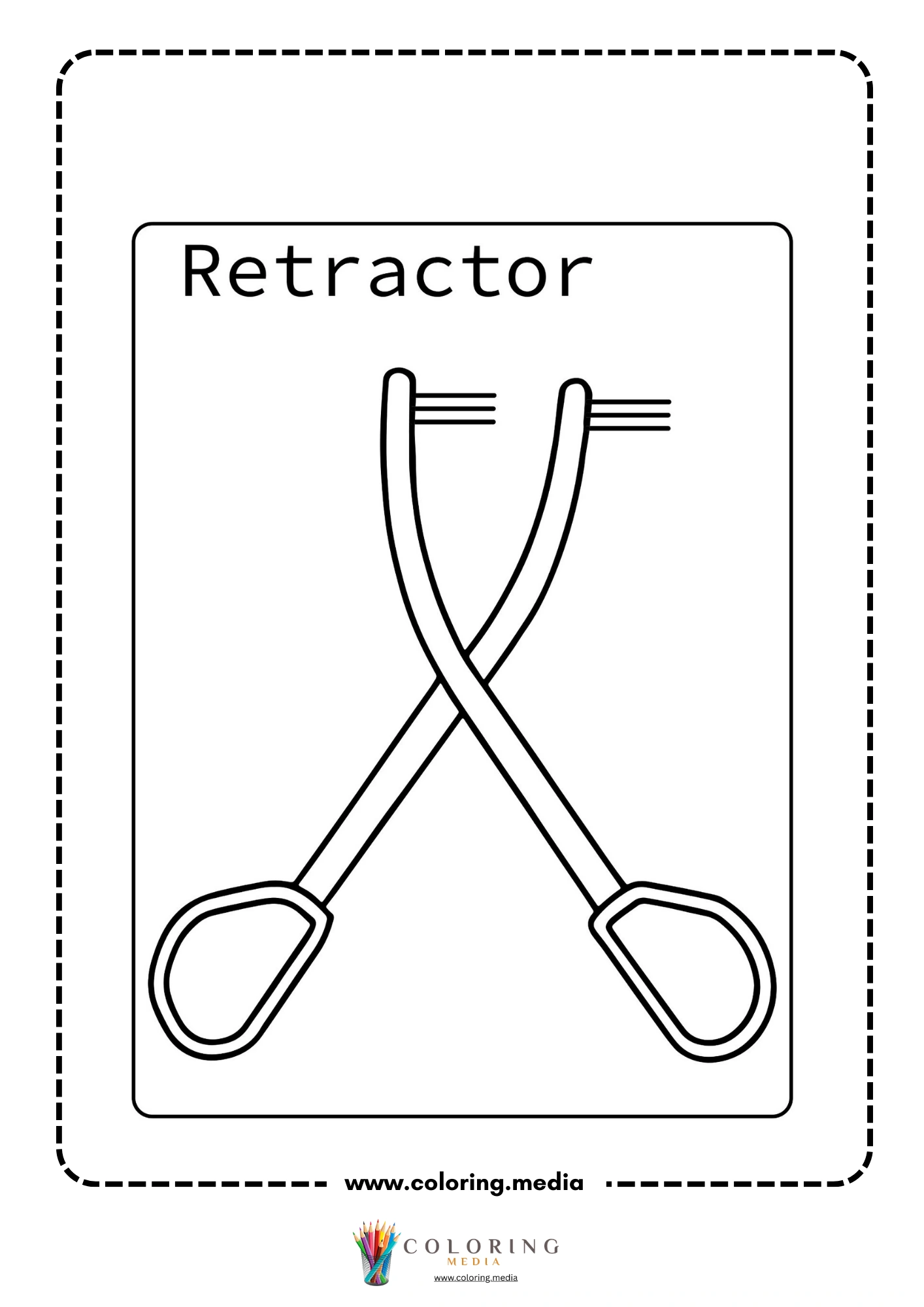 Medical instrument coloring page with hospital bed