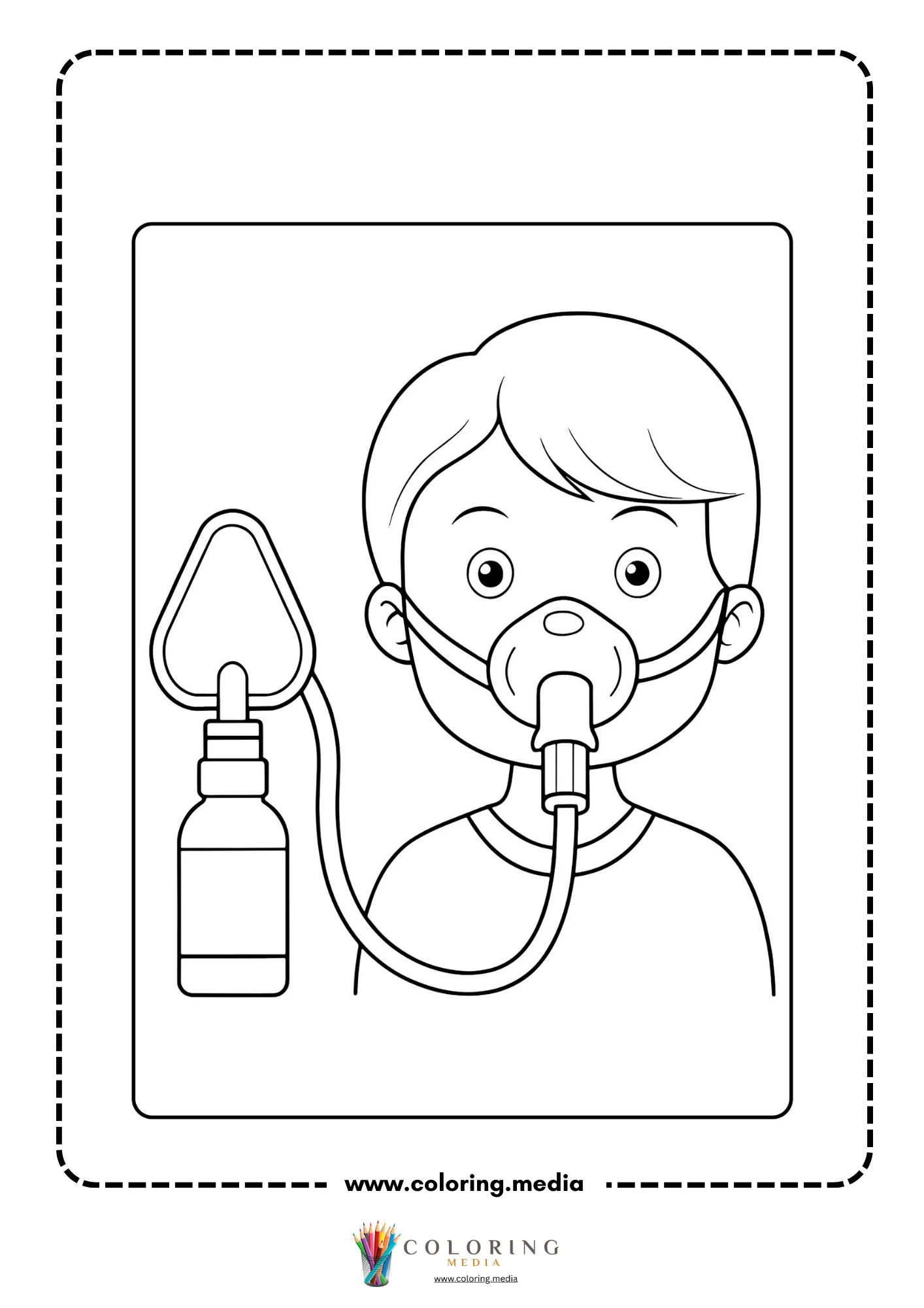 Medical instrument coloring page with doctor tools set