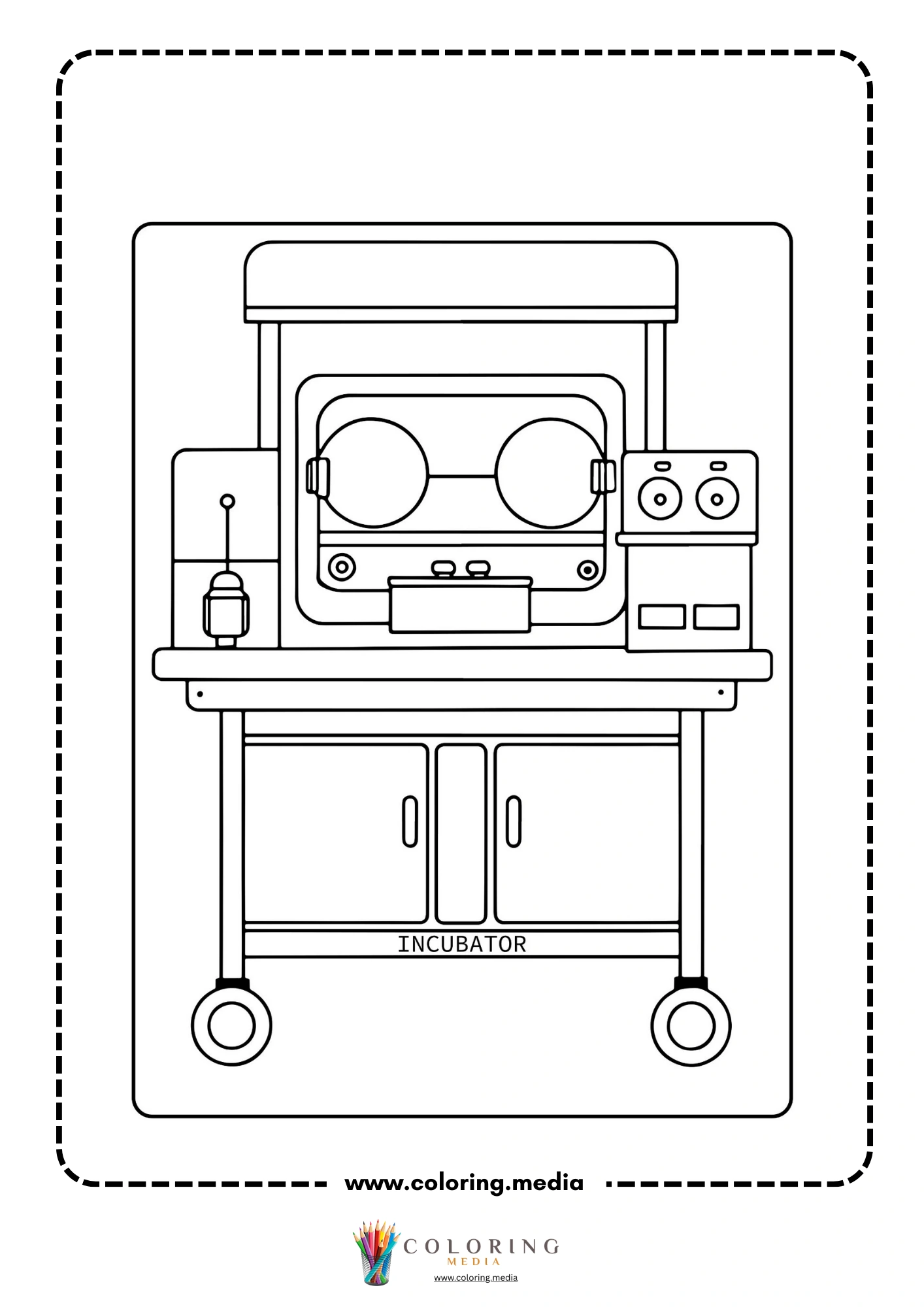 Medical instrument coloring page with exam light