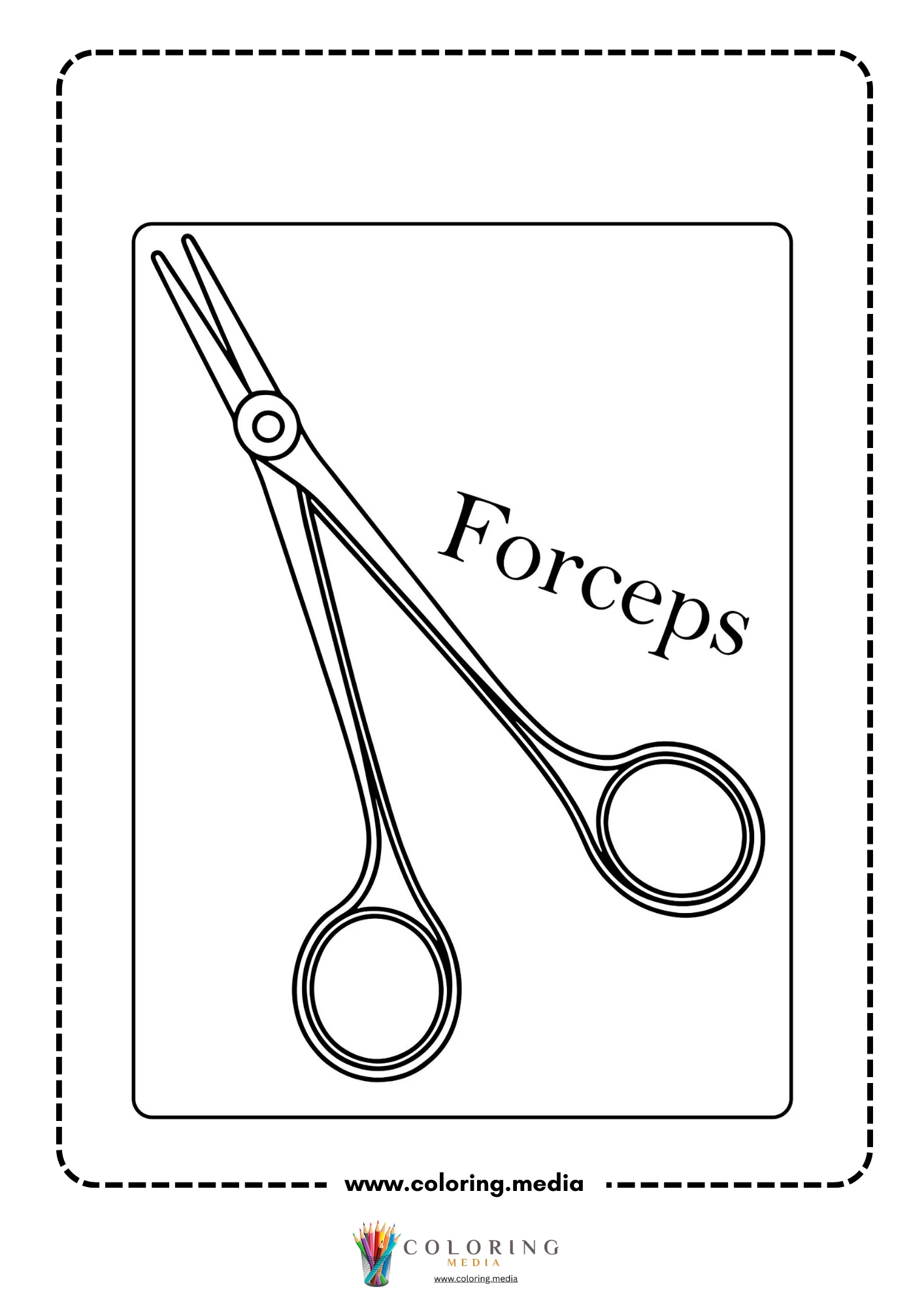 Medical instrument coloring page with hospital equipment panel