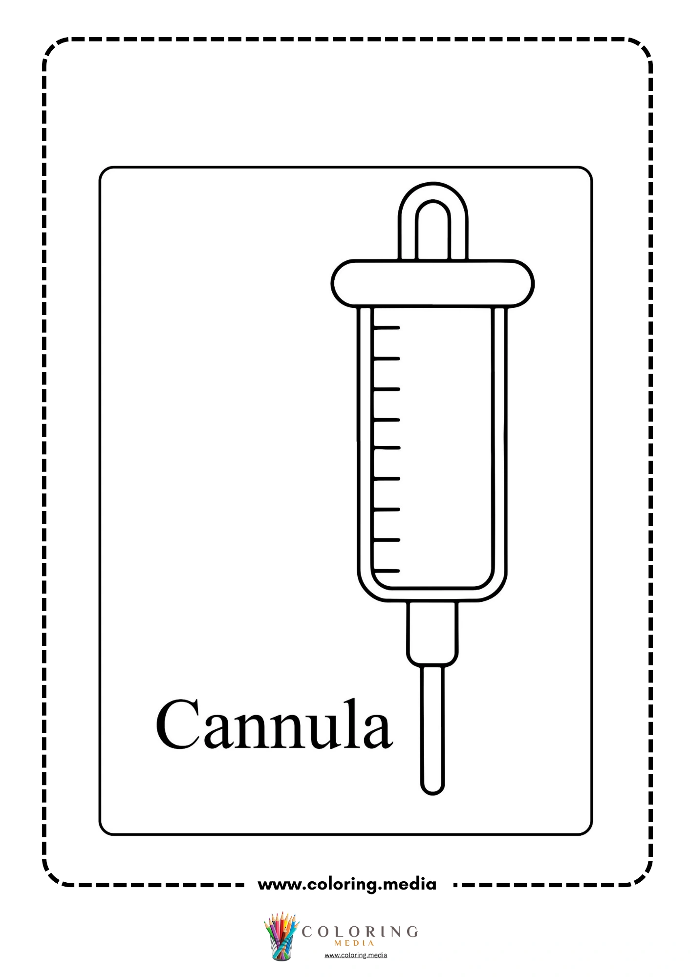 Medical instrument coloring page with thermometer and chart
