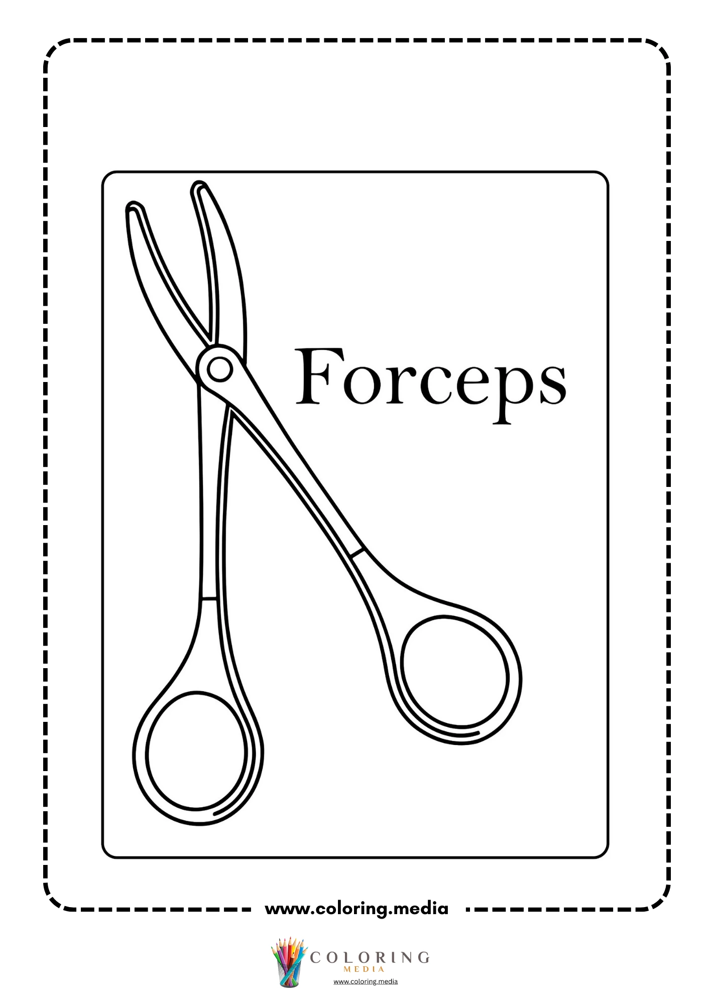 Medical instrument coloring page with protective medical gear