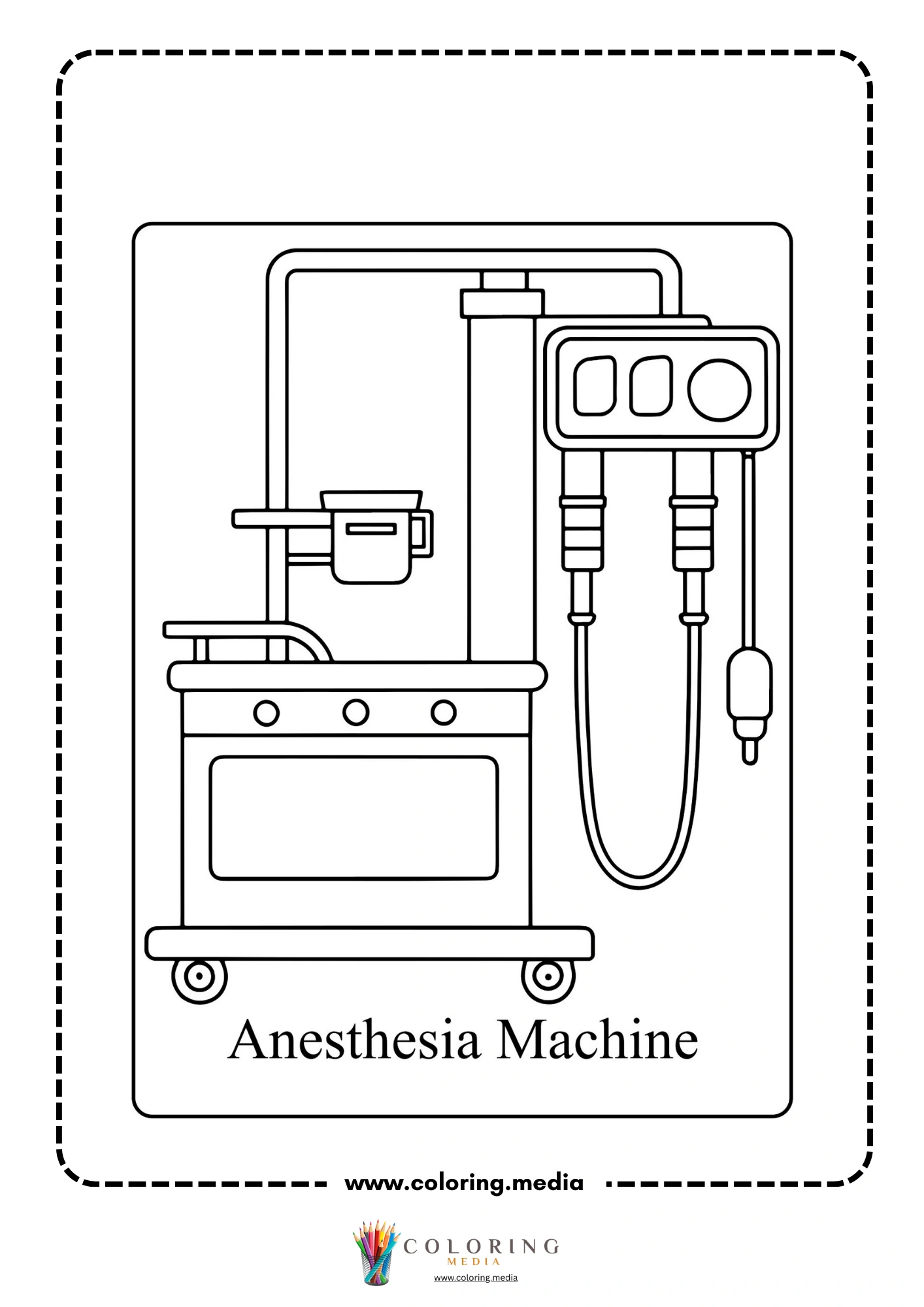 Medical instrument coloring page with healthcare equipment outline