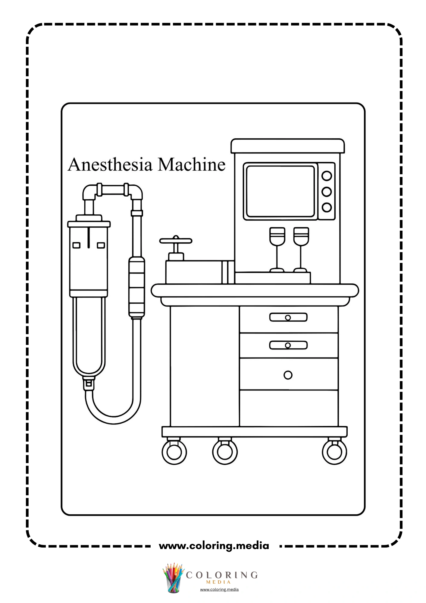 Medical instrument coloring page with labeled clinic tool