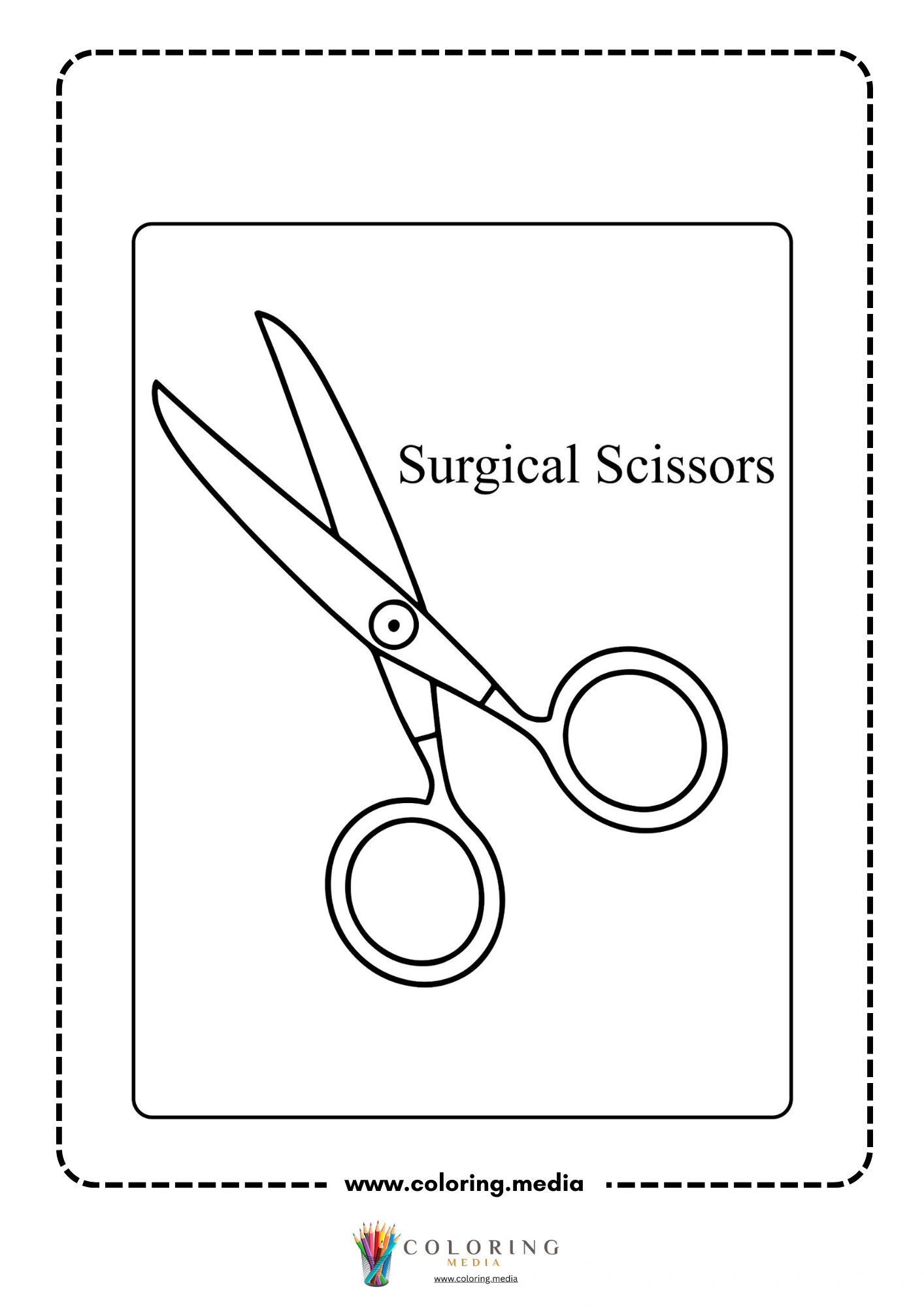 Medical instrument coloring page with first aid kit