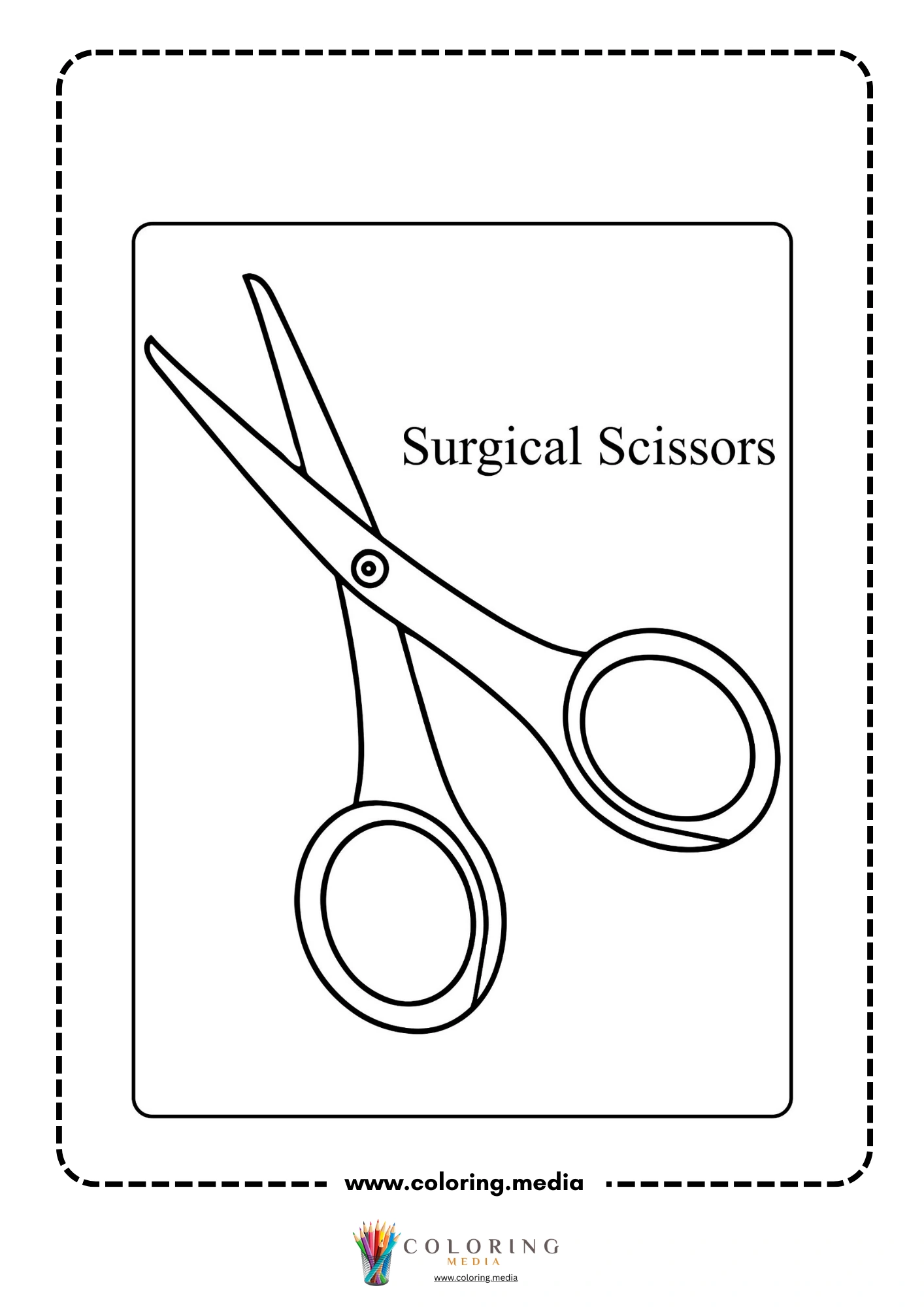 Medical instrument coloring page with medicine bottle