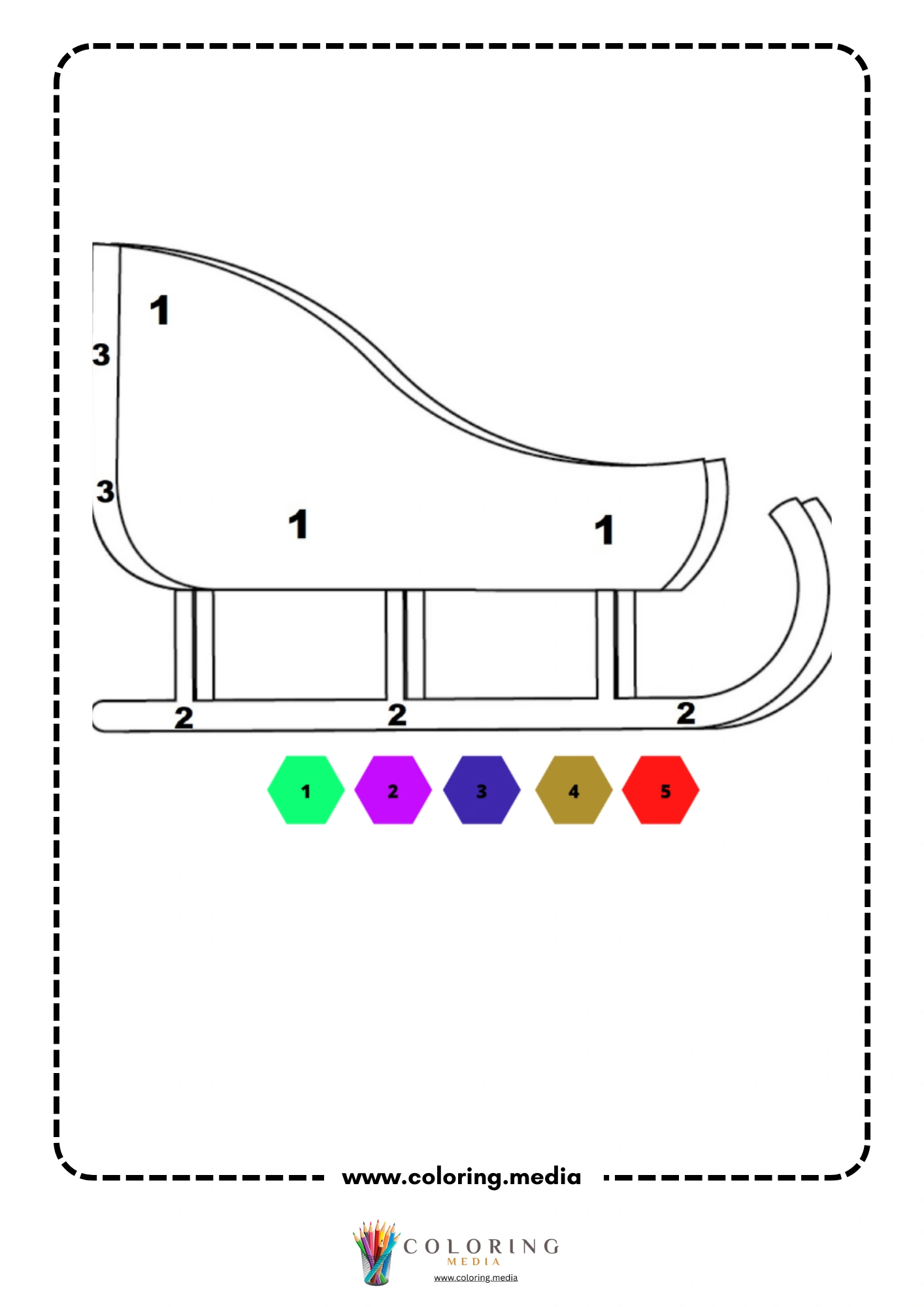 Color by number simple side-view Christmas sleigh