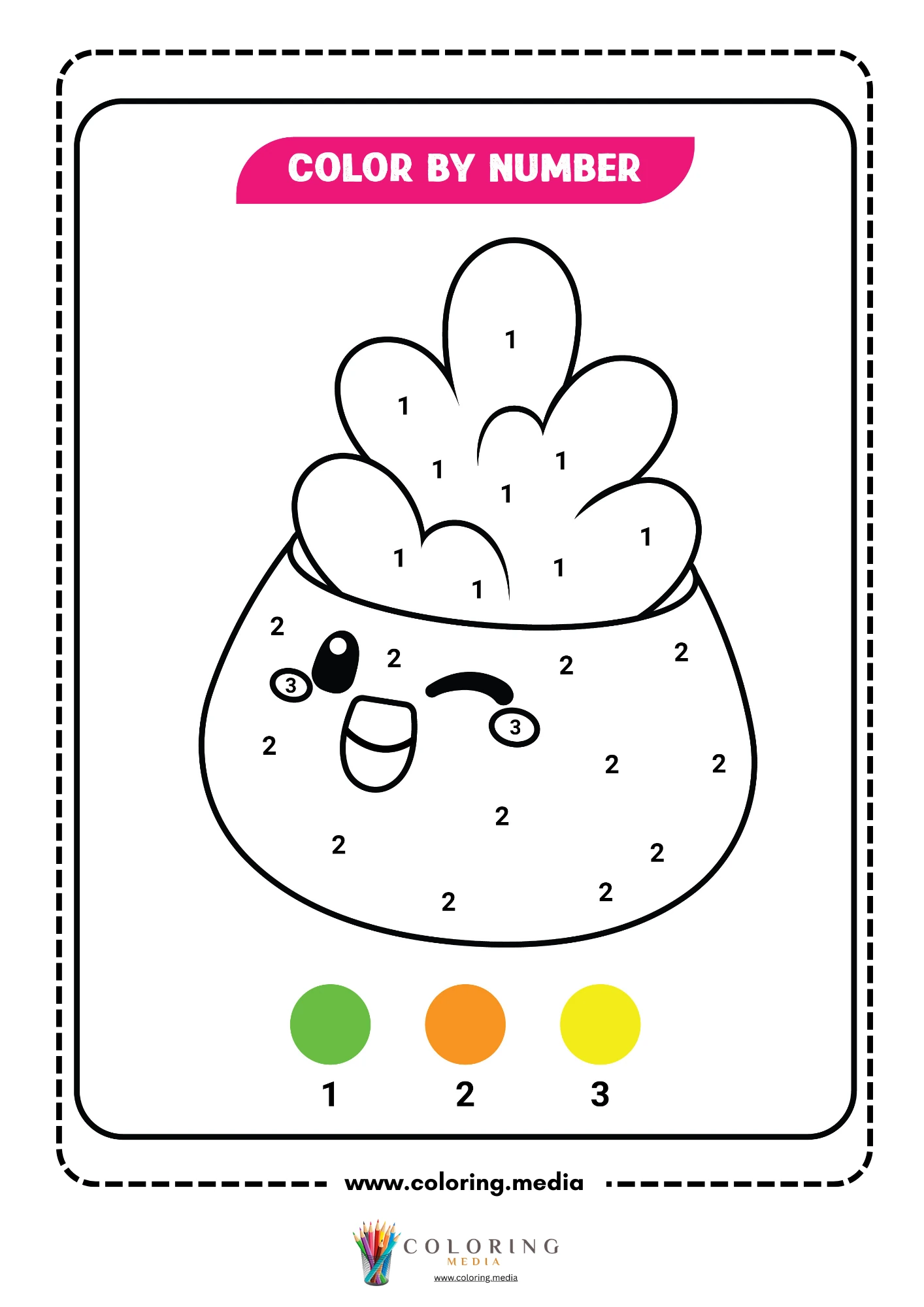 Color by number kawaii round succulent in a pot