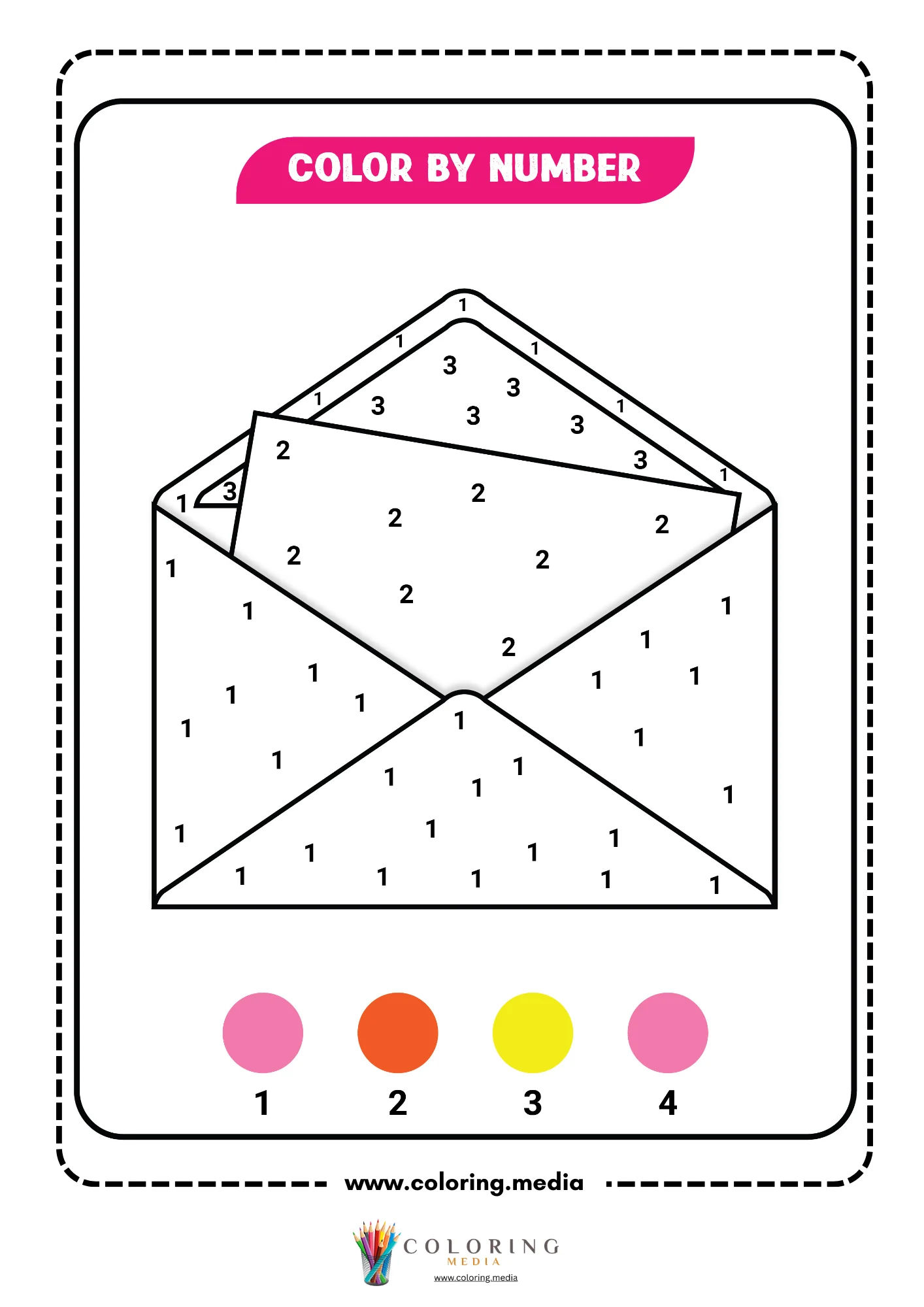 Color by number open envelope with letter inside