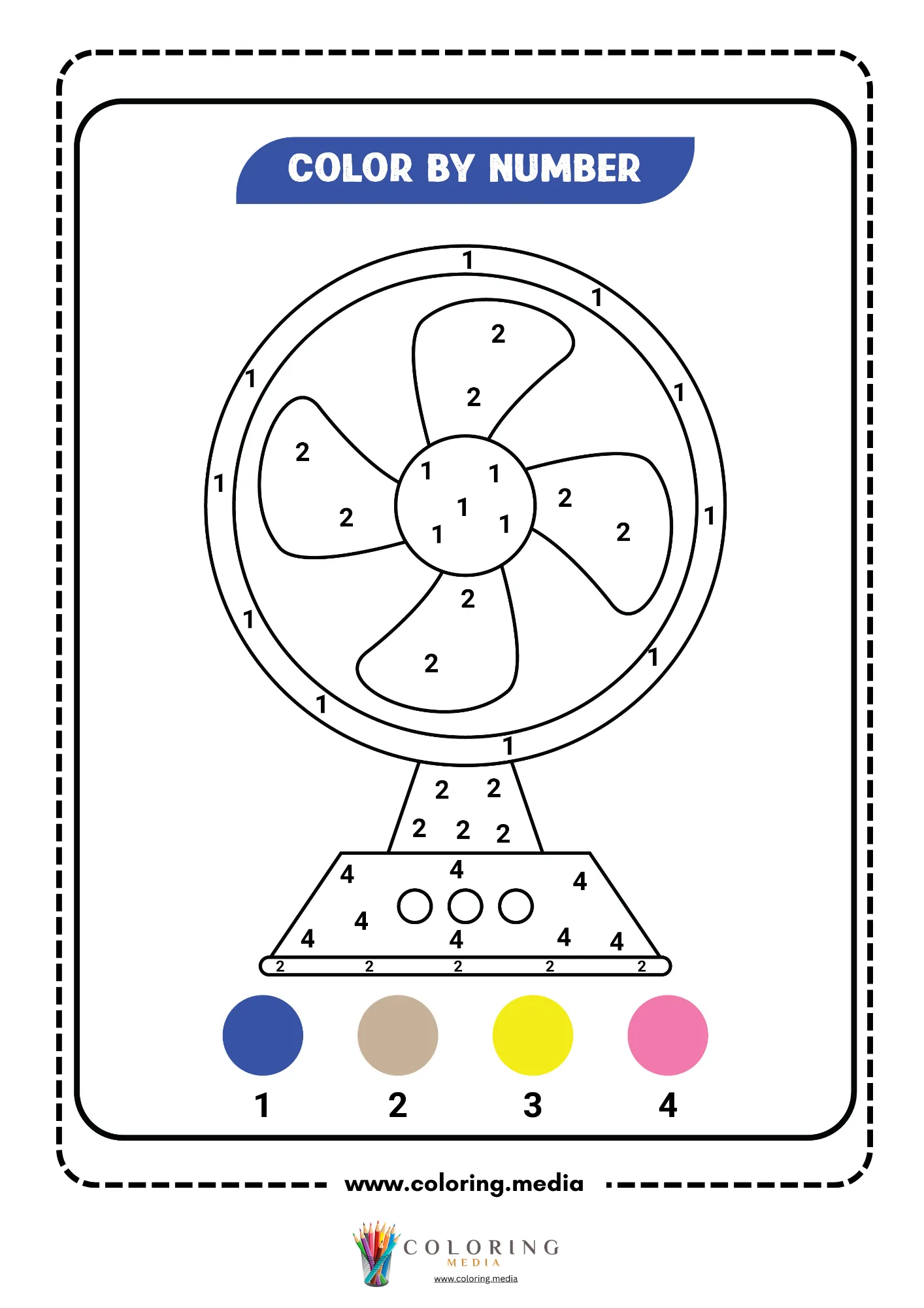 Color by number electric table fan with stand
