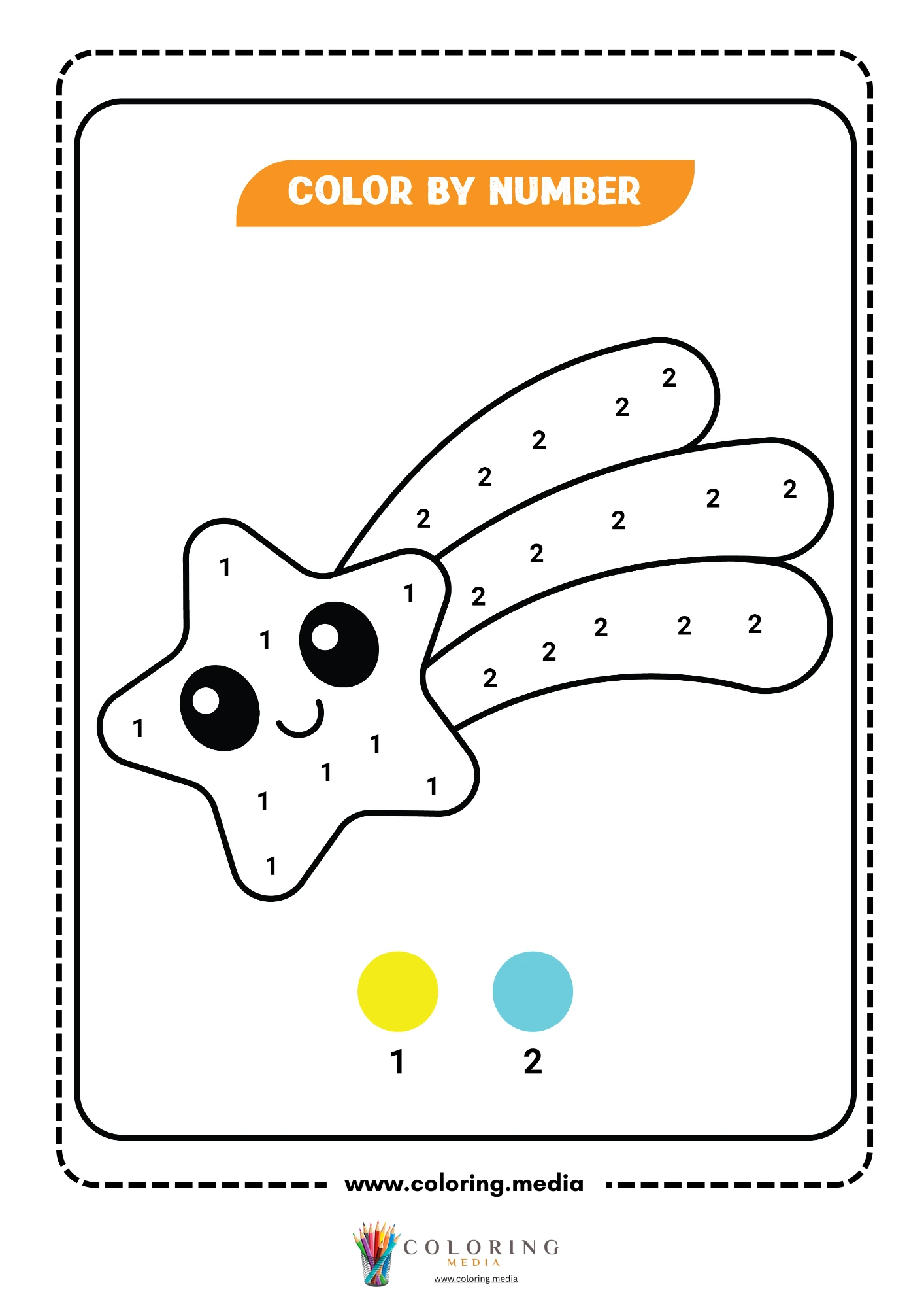 Color by number kawaii shooting star with trail