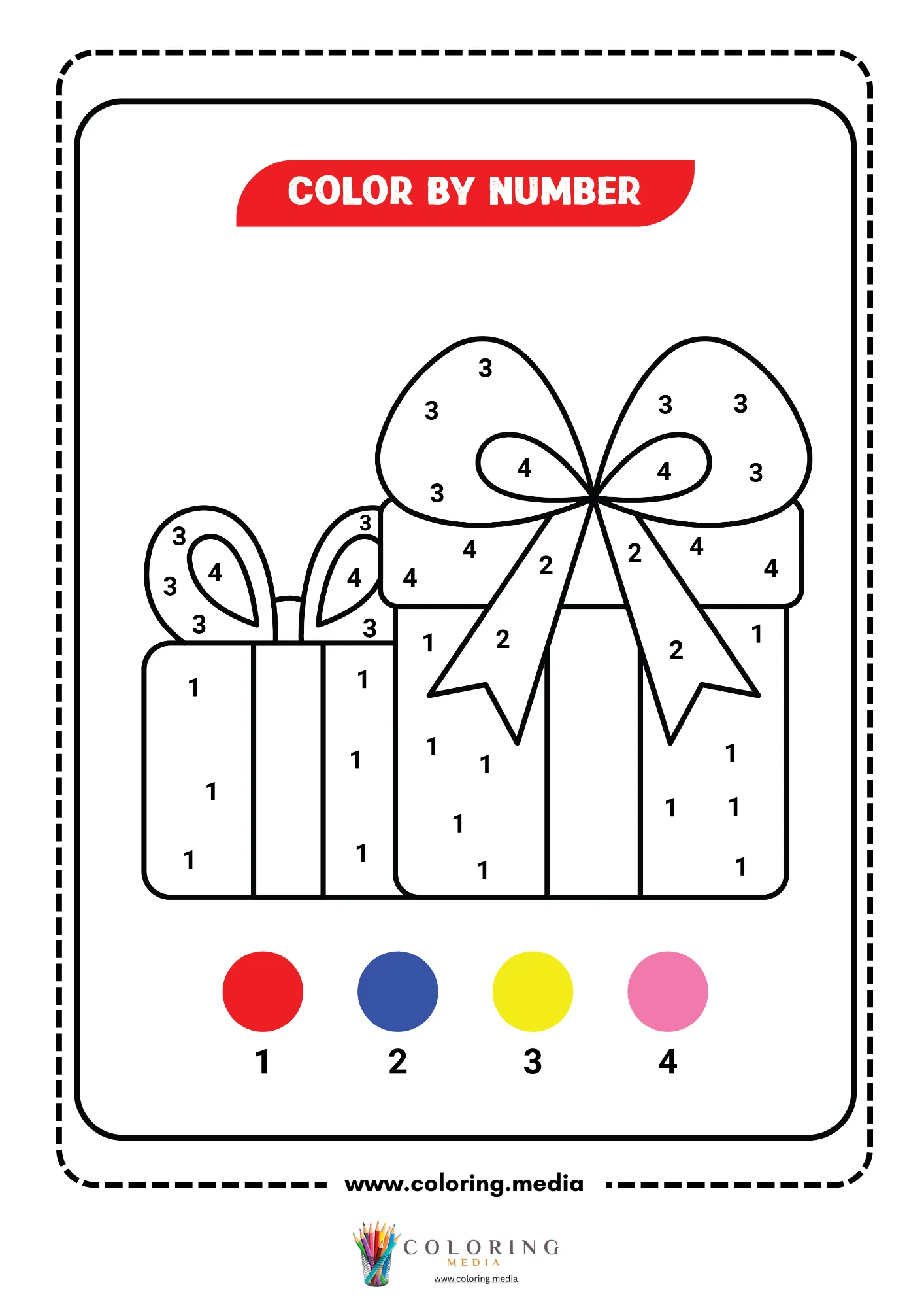 Color by number two gift boxes with bows