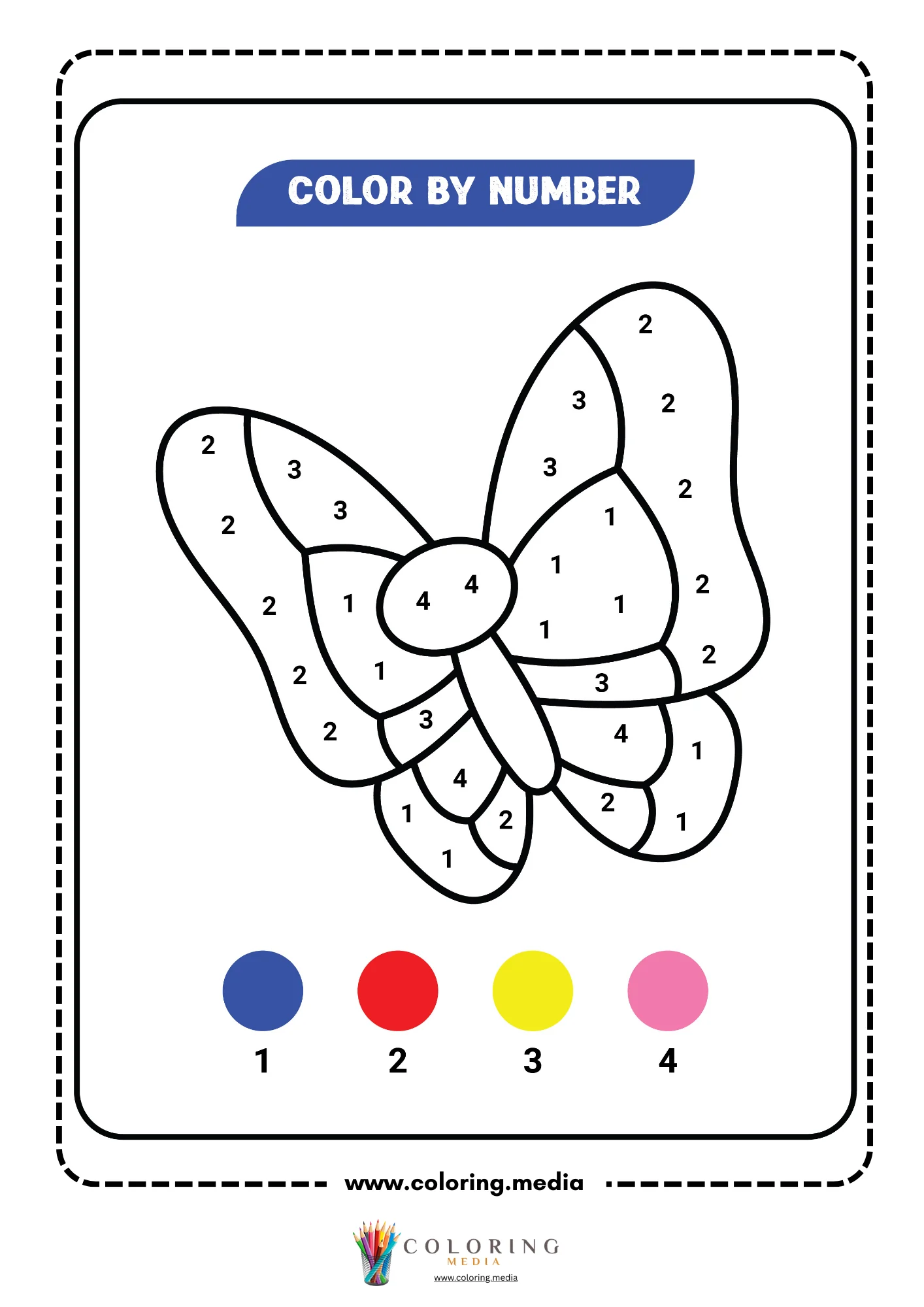 Color by number butterfly with segmented wings