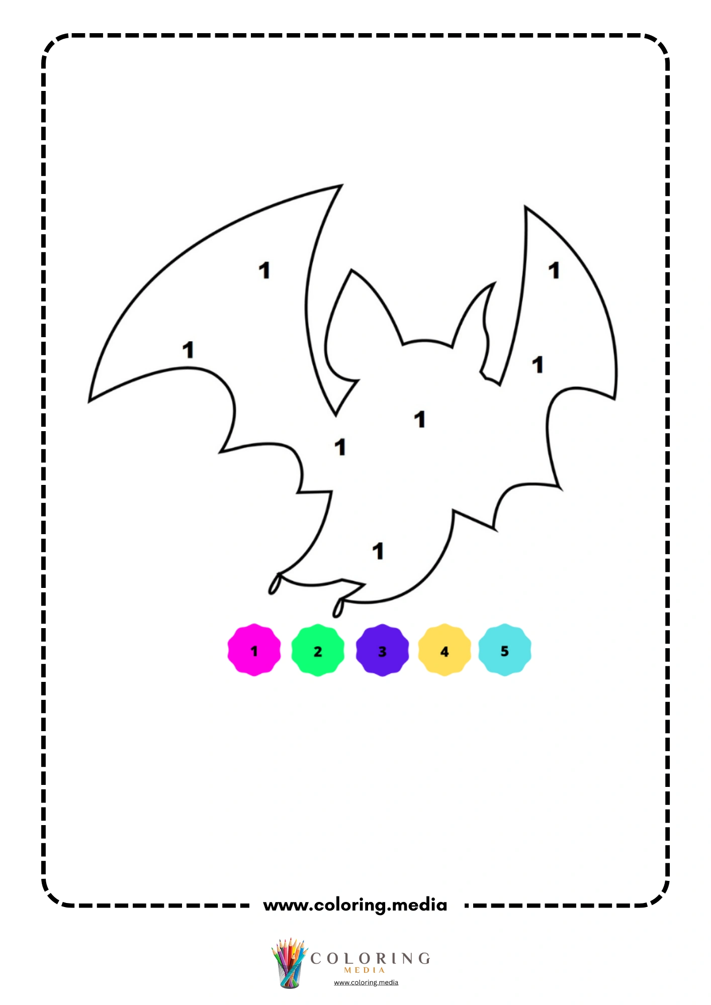 Color by number Halloween bat with spread wings flying