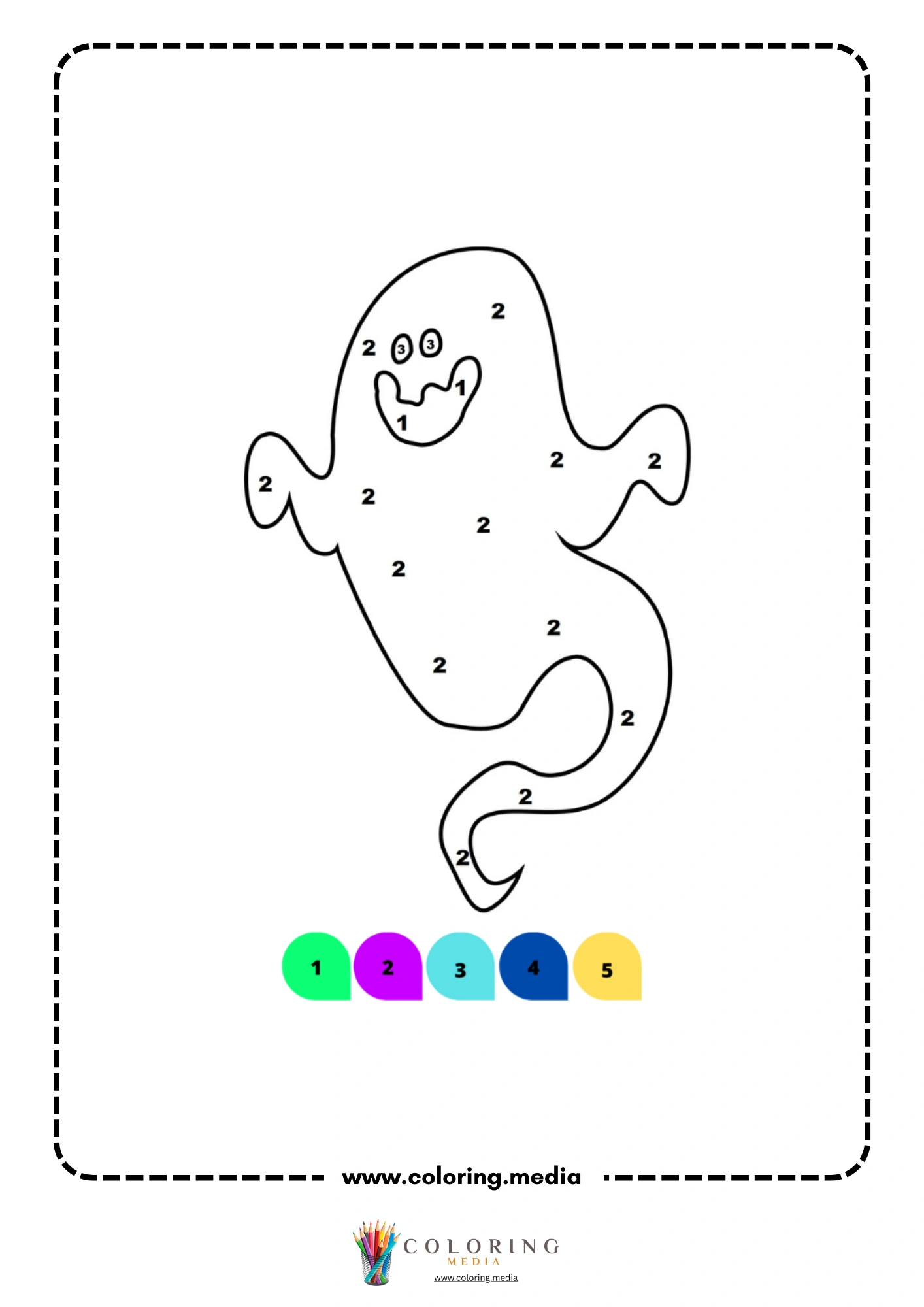 Color by number Halloween ghost with long curling tail