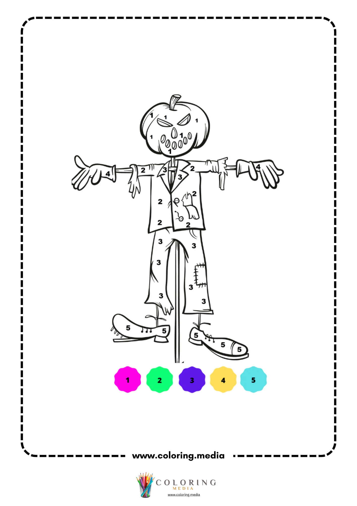 Color by number Halloween scarecrow with pumpkin head