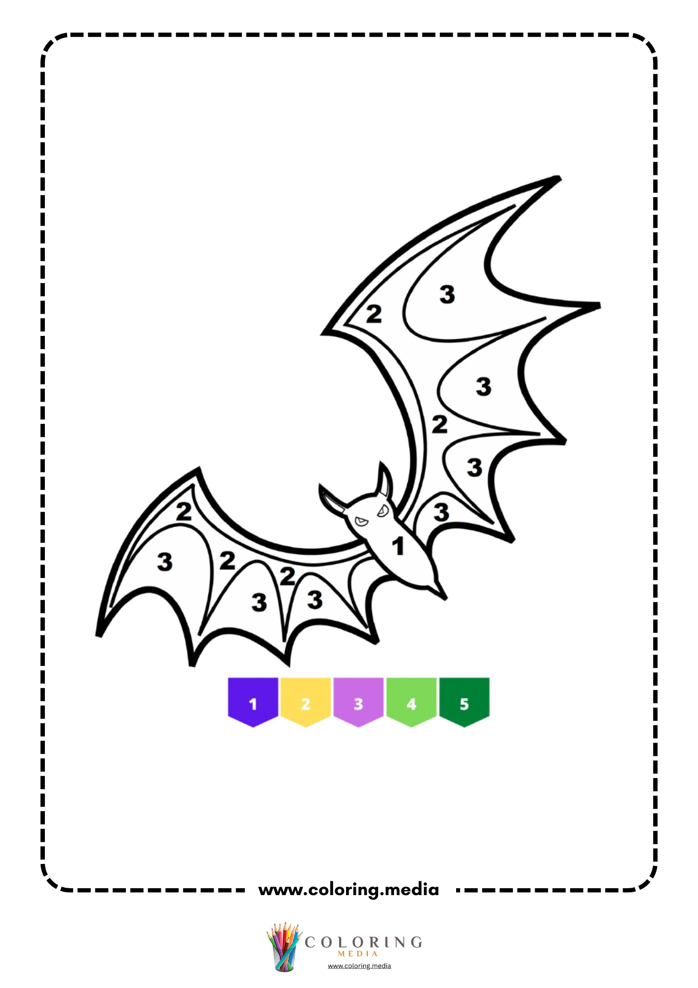 Color by number large bat with jagged wings and evil face