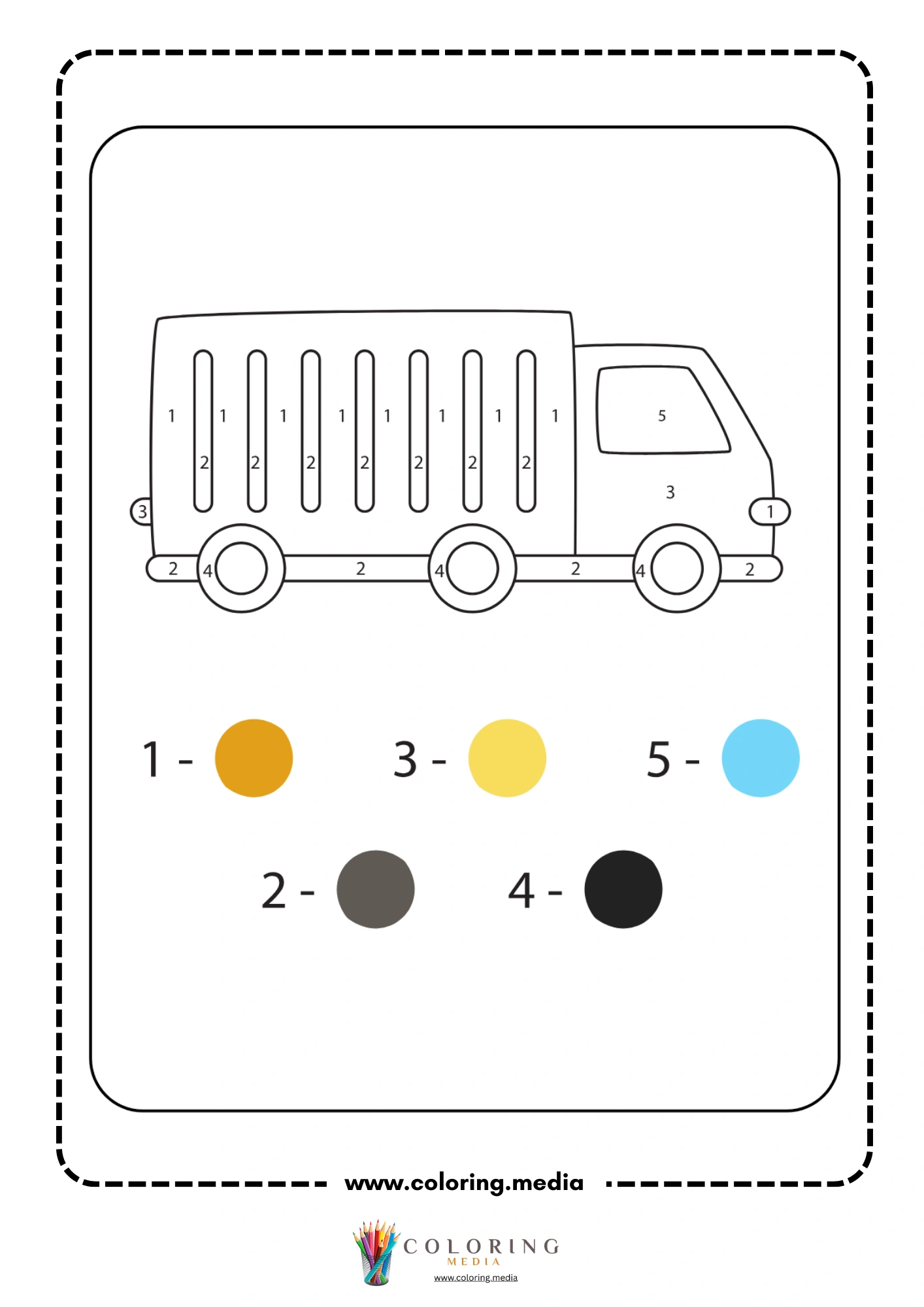 Color by number cargo truck with slotted container body and three wheels